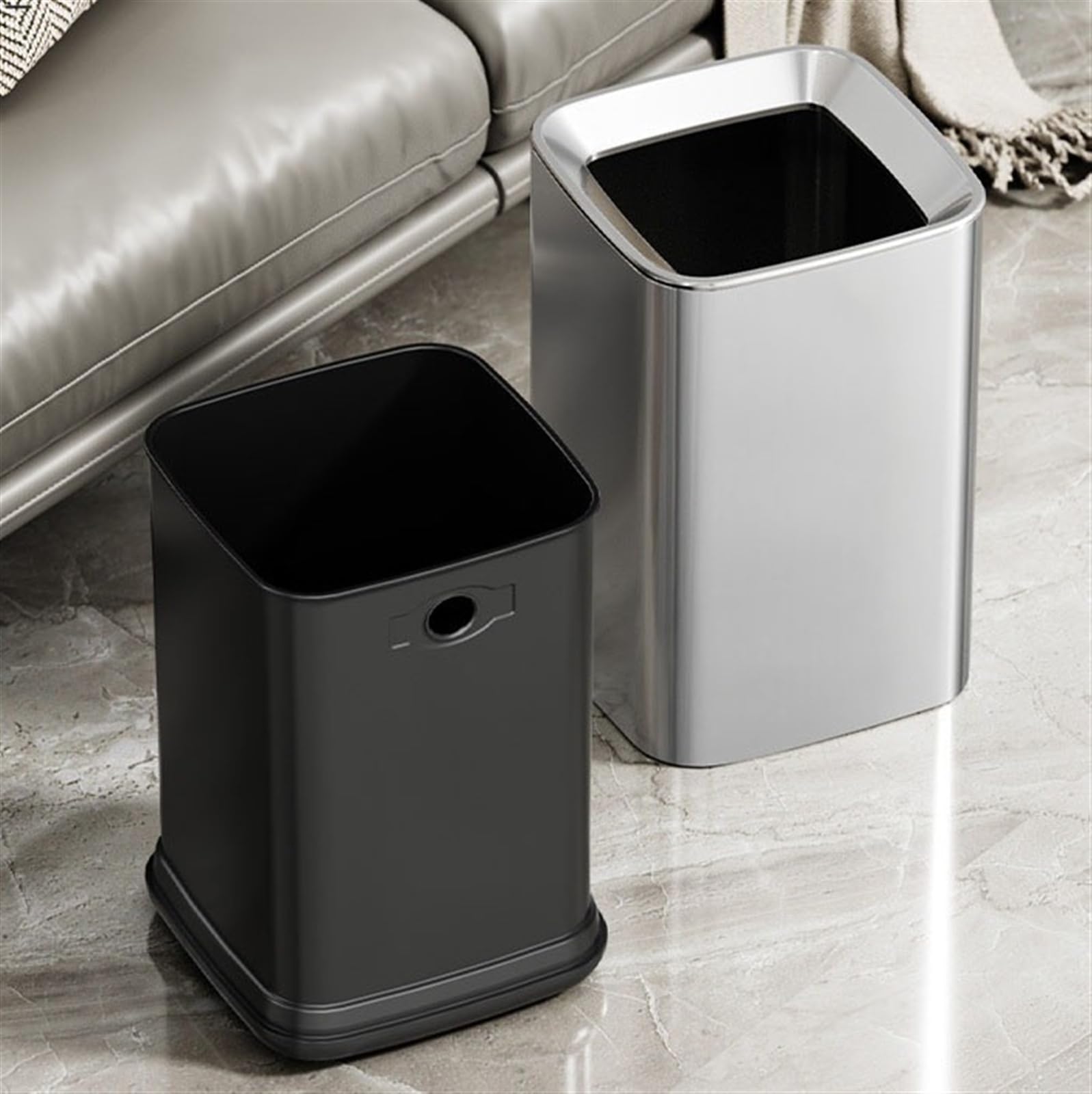 Mülleimer Quadratischer Mülleimer aus Edelstahl mit herausnehmbarem Innenkorb, oben offener Mülleimer aus Metall, Papierkorb for Zuhause, Büro, Gewerbe Abfallsammler(Schwarz,15L)