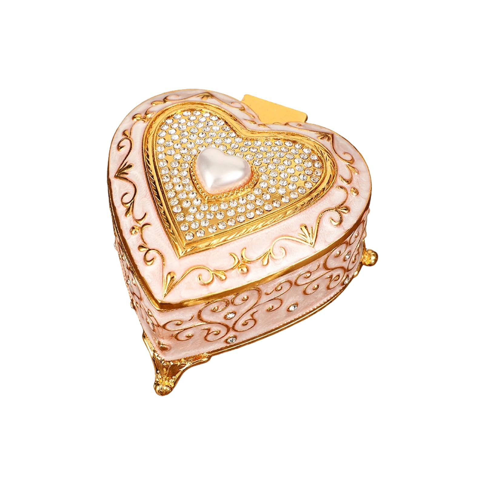Crystal Lid Jewelry Box, Heart-Shaped Zinc Alloy Trinket Box for Earring and Pendant Vanity Storage At Home Display Heart Shaped Jewelry Trinket Small Earring Pendant Storage Vanity Dresser Tabletop