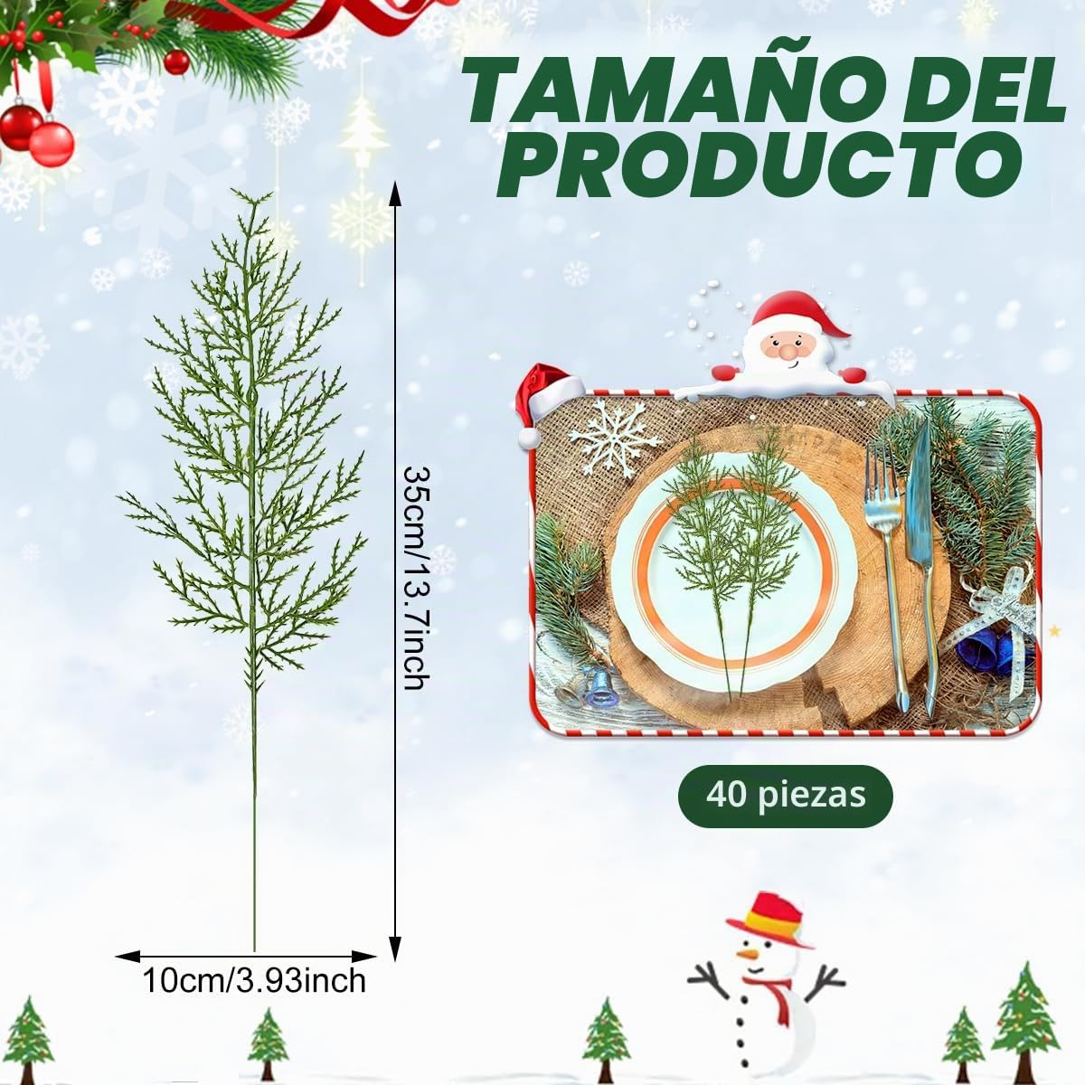 40 Pcs Ramas de Pino Artificial de Navidad 35cm Ramas de Abeto Artificiales Navideñas Decorativas Hacer Guirnaldas/Coronas/Manualidades/Decoración-Flexible Cortable