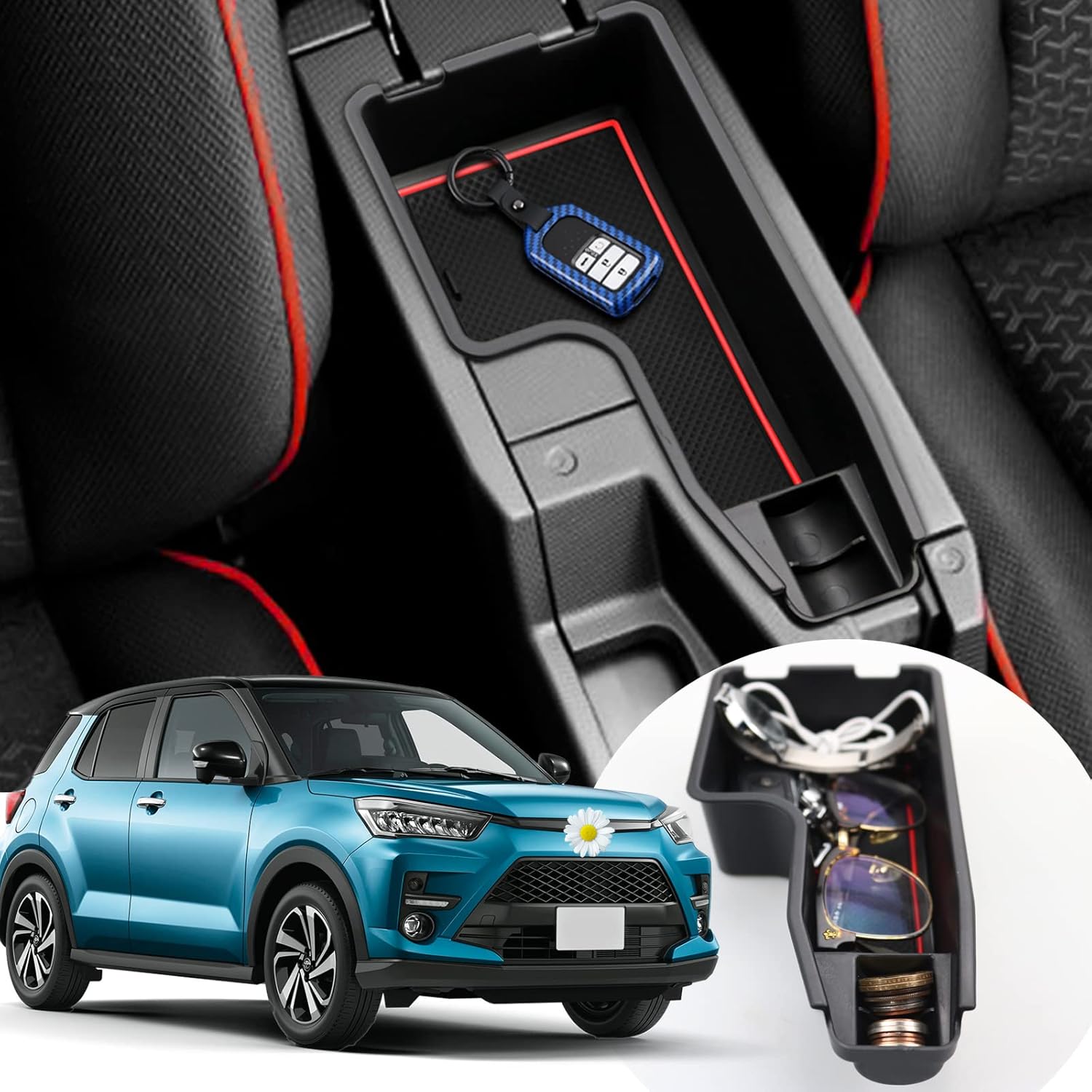 専用設計 00系 10系 トヨタ 新型ライズ ダイハツ ロッキー センター コンソール ボックス 小物入れ トレイ ラバーマット付き 保証書付