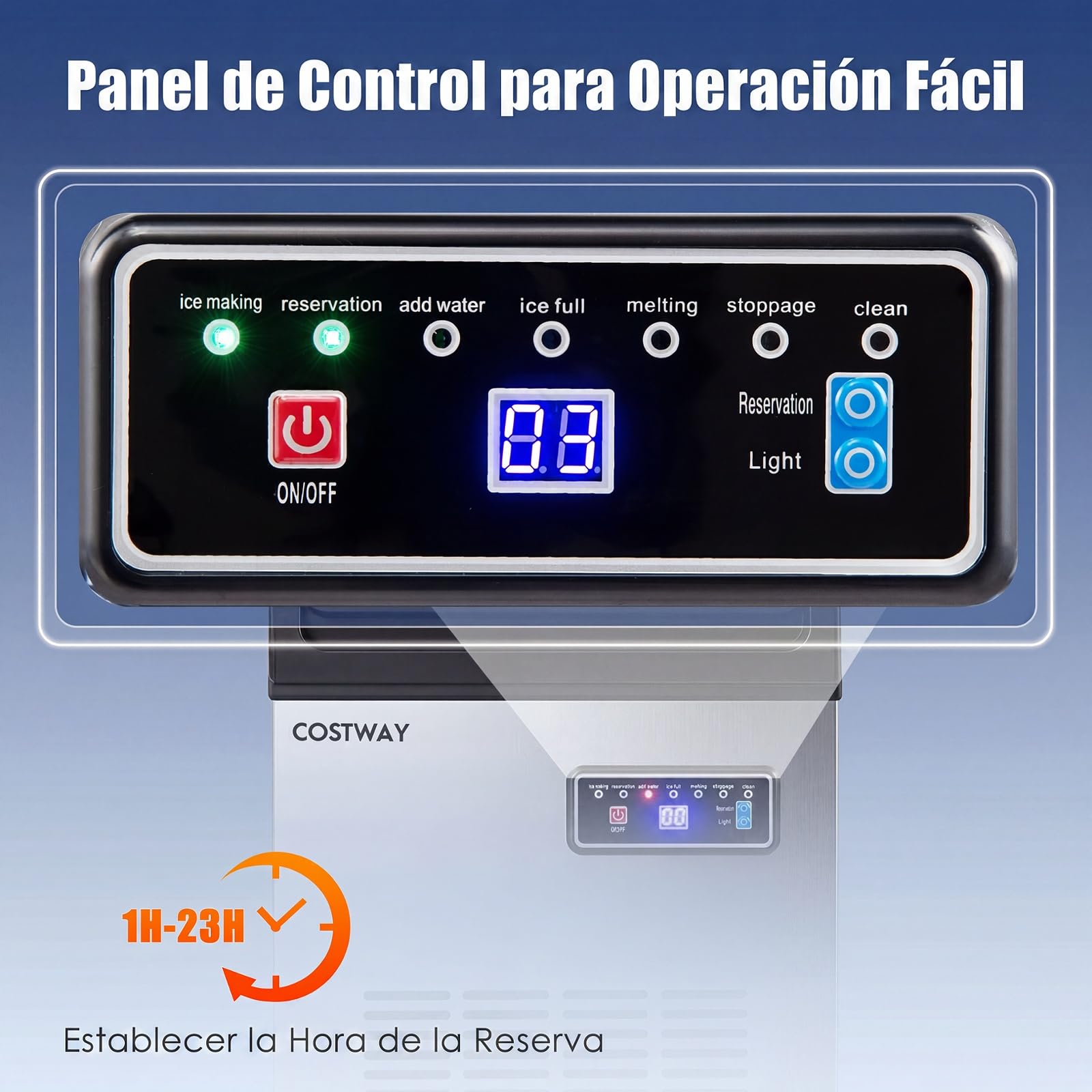 COSTWAY Máquina de Hielo Comercial, 41 kg/Día, Cubitos de Hielo Masticables | Ice Maker, Autolimpieza y Cuchara, Hielera de Acero Inoxidable para Cocina, Bar