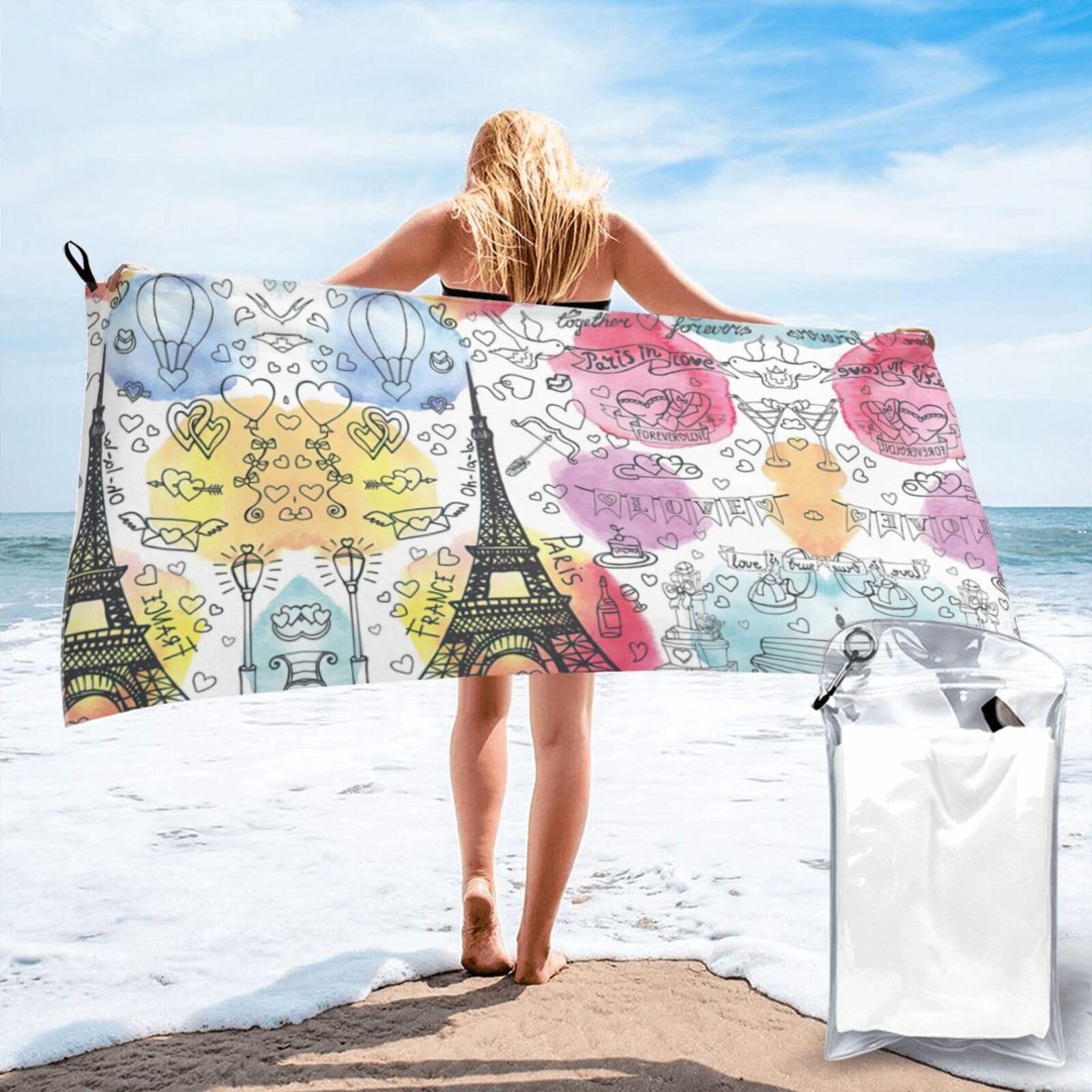 Serviette de bain douce sport microfibre et drap de voyage Tour Eiffel