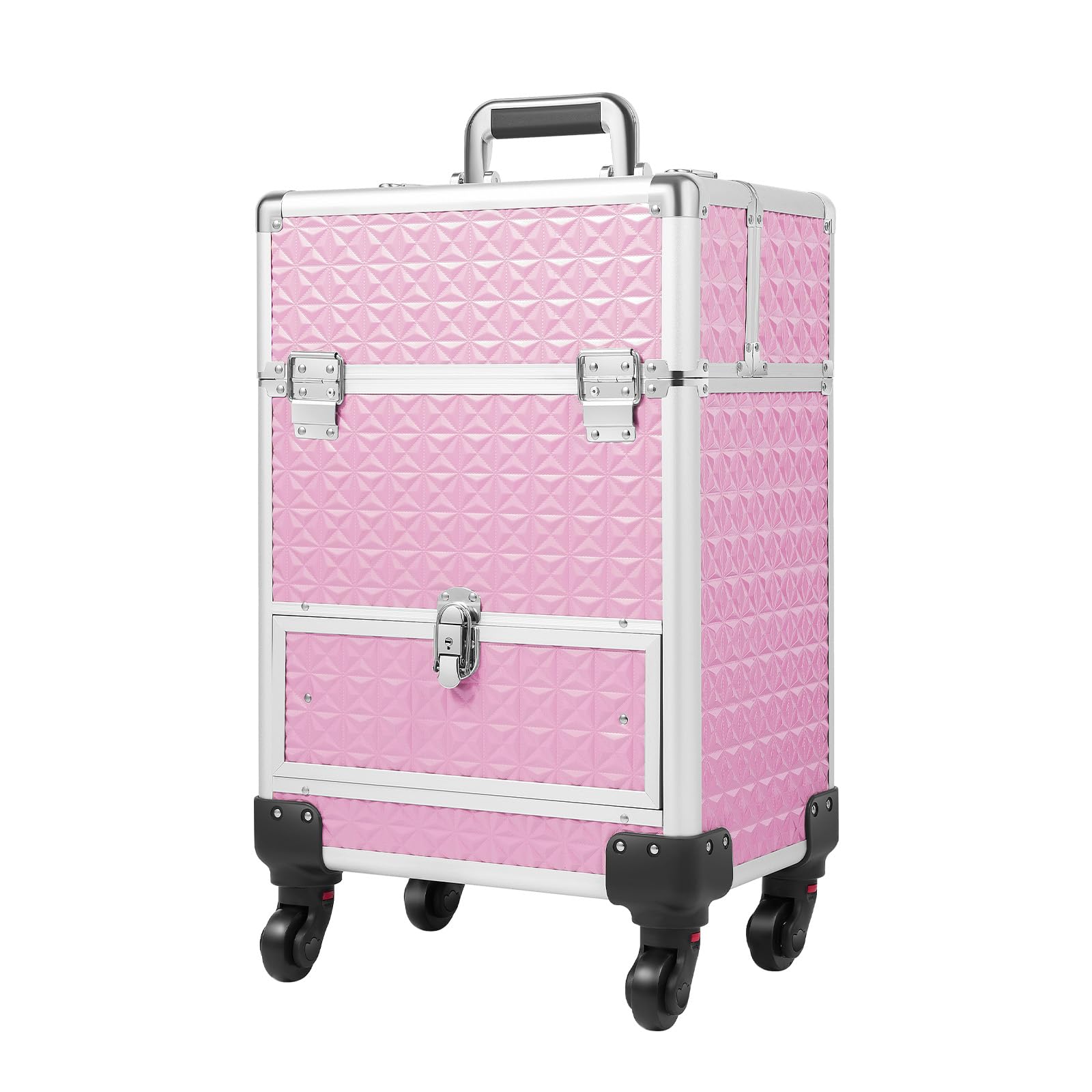 QuaLivgEssZome Professional Rolling Makeup Case with Sliding Drawers, Makeup Train Case for Hair Stylists Pet Groomers, Makeup Artists, 18 inch Salon Barber Travel Cosmetic Organizer (Pink)