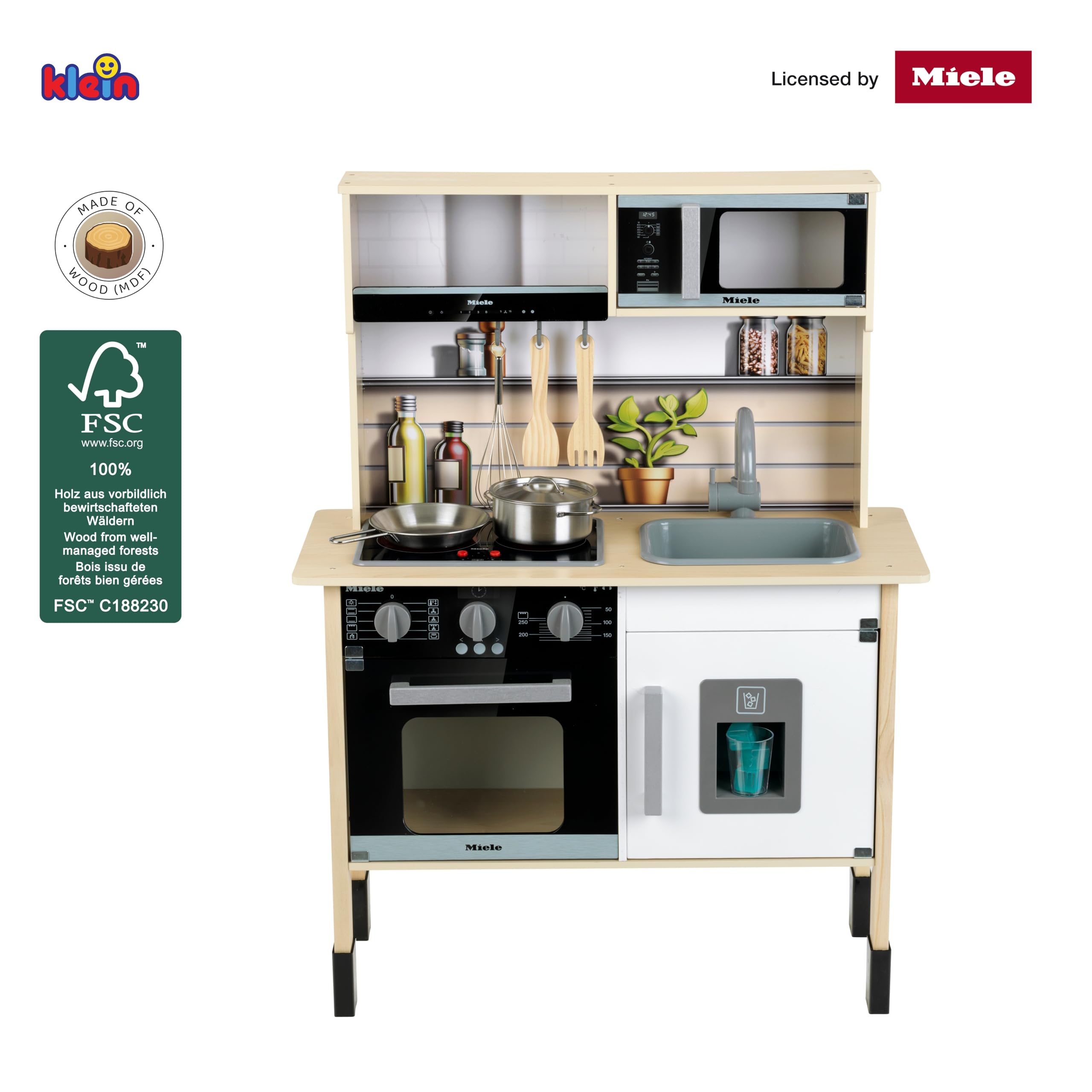 Theo Klein 7186 Miele Cucina Giocattolo in Legno (MDF), Midi 2, Bianca | Cucina in Legno con Luce e modulo sonoro | Accessori di Alta qualità | Giocattolo per Bambini dai 3 Anni