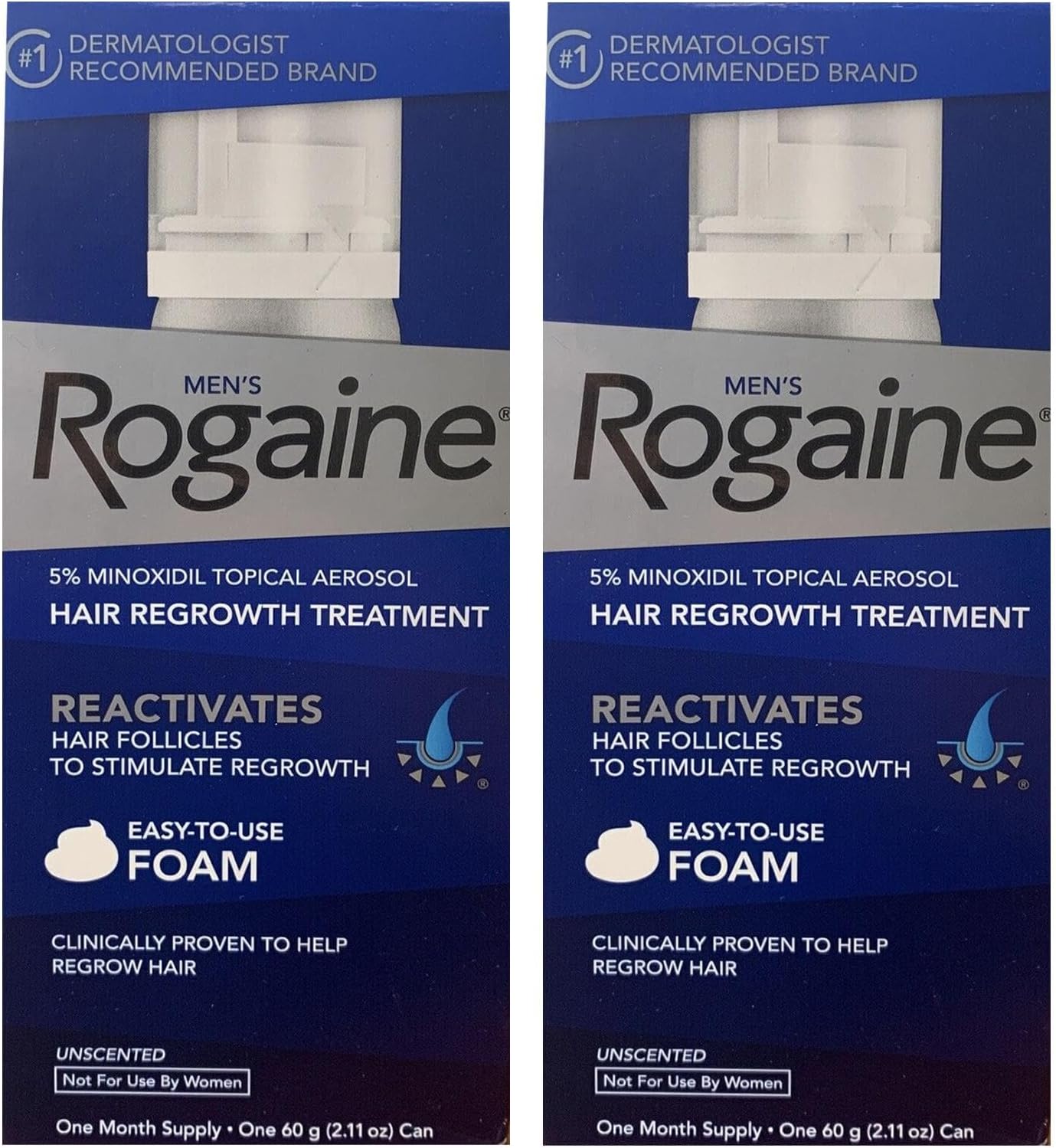 Rogaine Mens Hair Regrowth Foam 5% Unscented 1 Month Supply (Pack of 2)