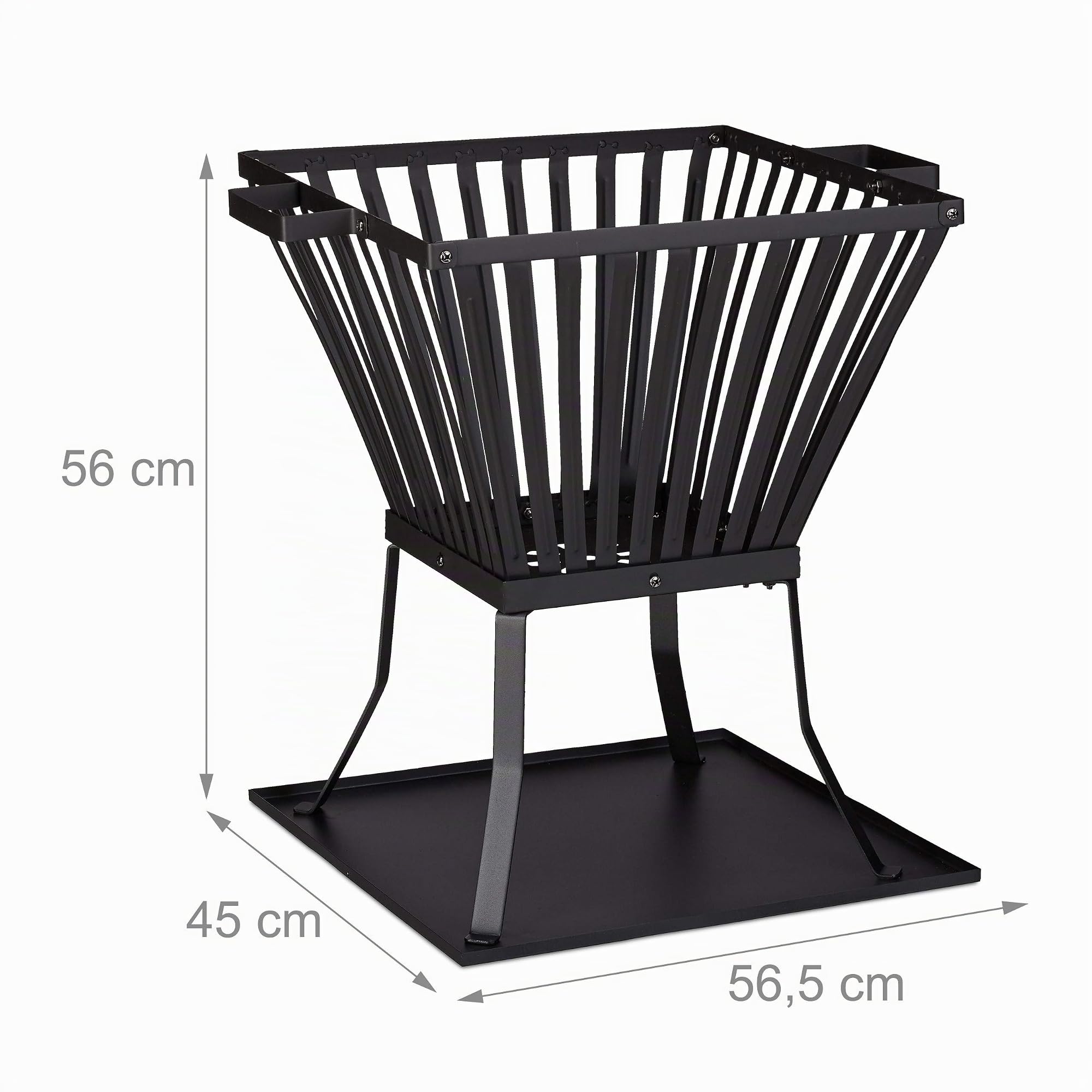 Relaxdays Brasero de jardín XL, con atizador, Chimenea de terraza, para Madera, 56x56,5x45 cm, Negro