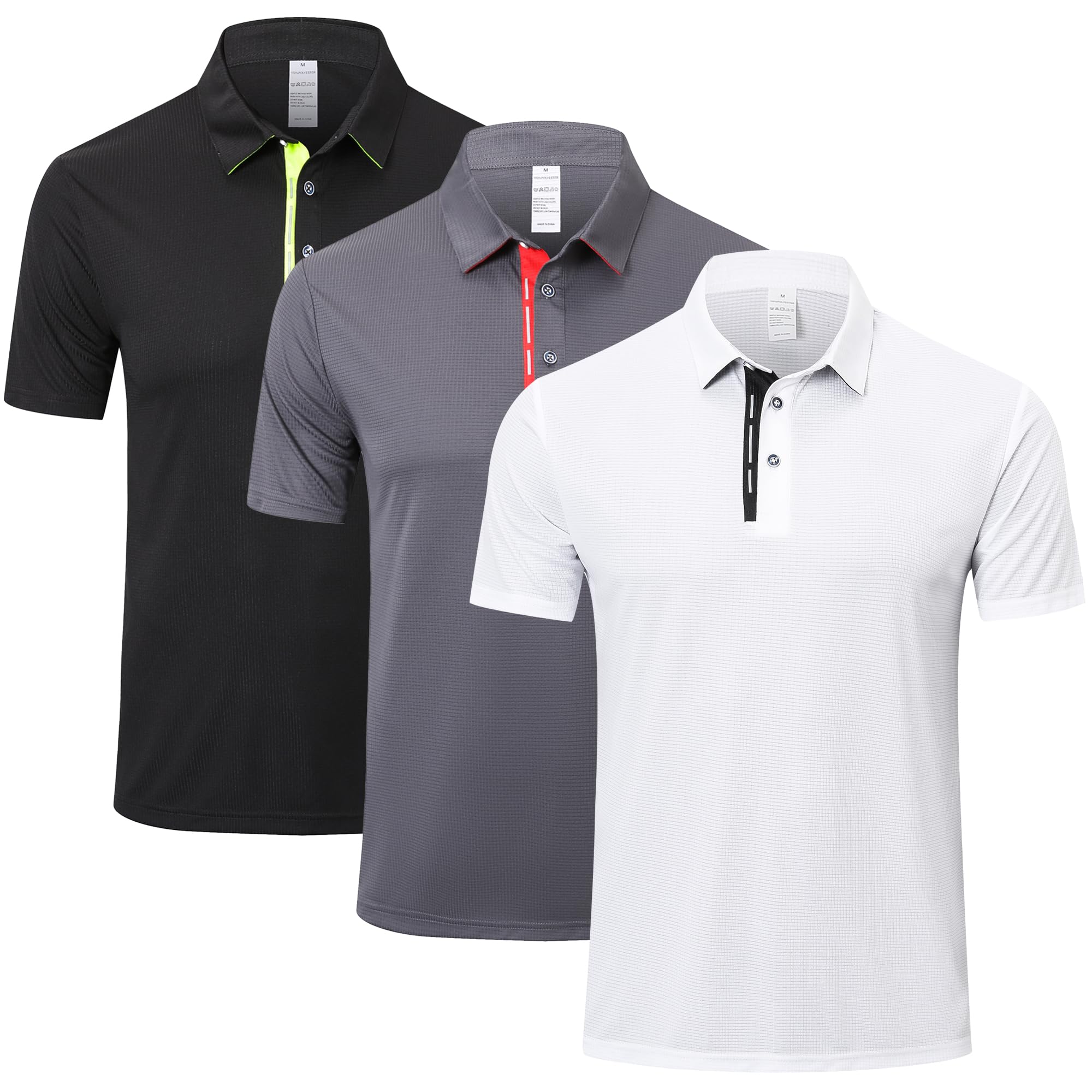 1/3/5 Pack Men's Polo Shirts Breathable Quick Dry Golf Polo Shirts Color Clash Collar Outdoor Sports Tee Tops with 3 Buttons
