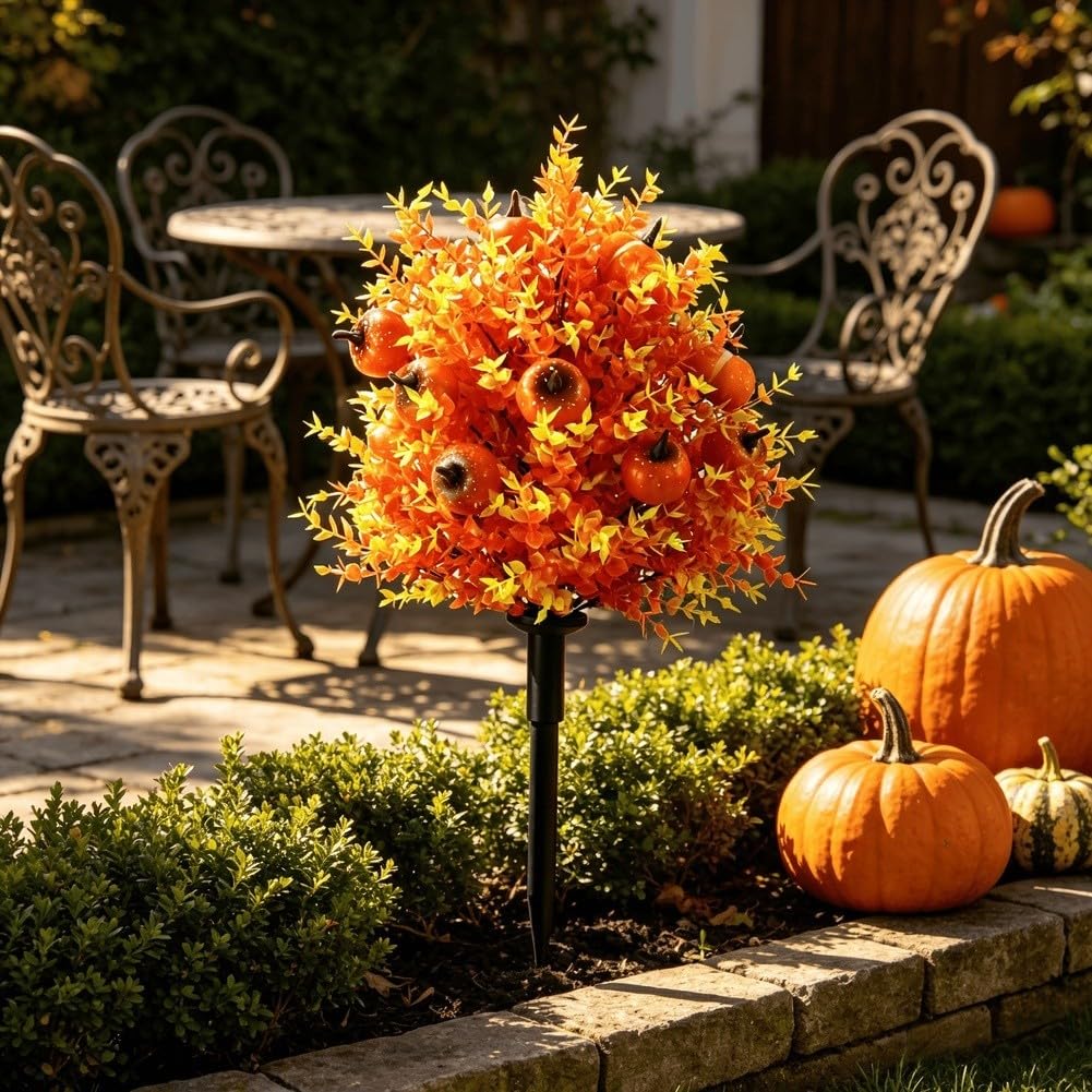 Piquet de Jardin pour fleur Soie Violette Halloween Décoration Extérieur Résistant UV pour Cour Patio Balcon 55cm