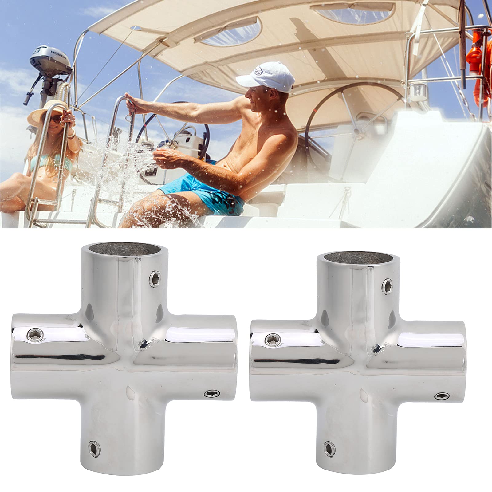 Raccord de Tuyauterie Acier Inoxydable Raccords Tuyauterie Acier Inoxydable Séparateur 4 Voies Connecteur de Tube de Soudage Bout à Bout Accessoire de Séparateur de Tuyau de Bateau(22mm)