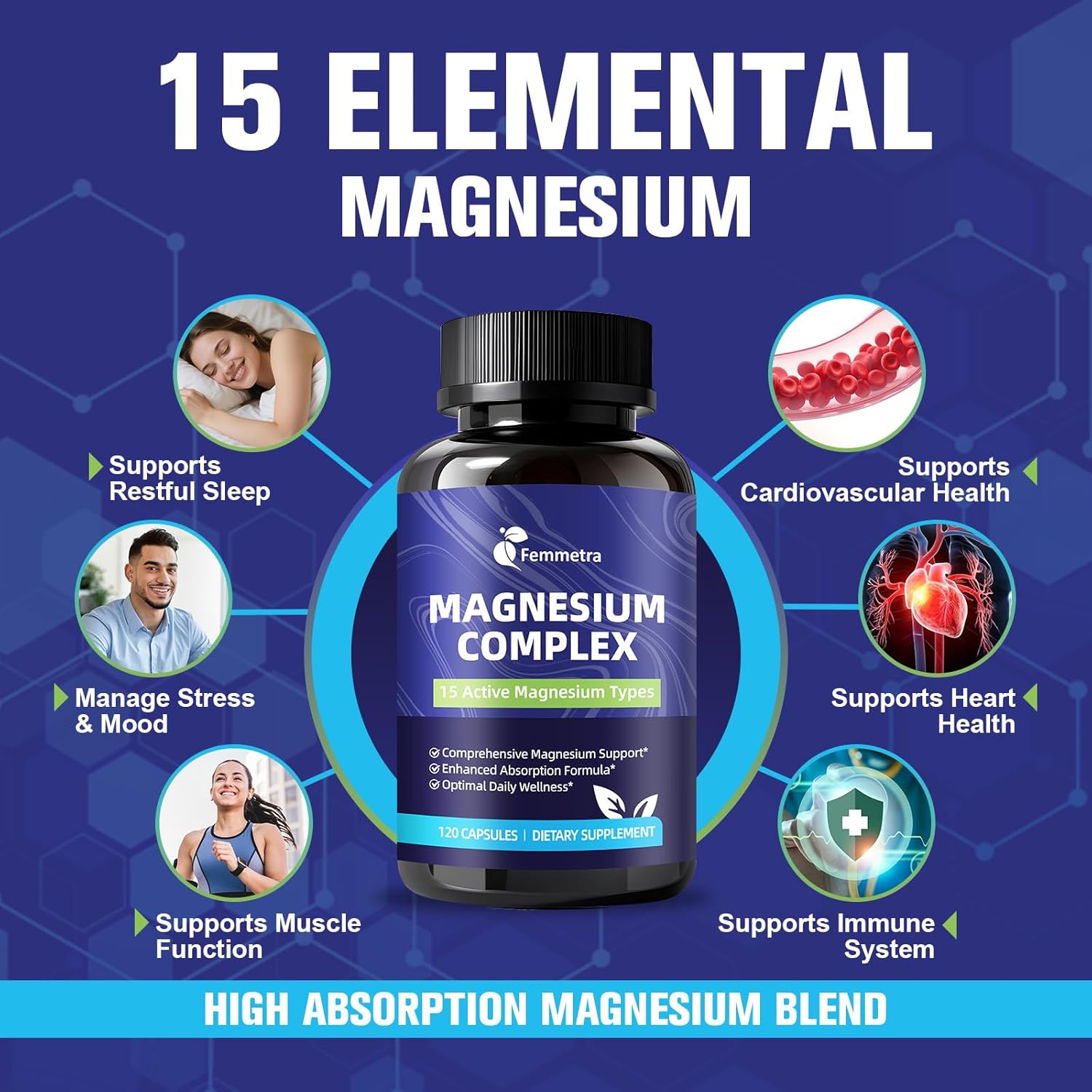 Magnesium Complex for Women Men 1350mg 15 in 1 Pure Magnesium Supplement, with High Absorption Chelated Magnesium Glycinate Citrate Malate & More for Muscle, Heart, Sleep & Bone Support, Vegan 60 Days