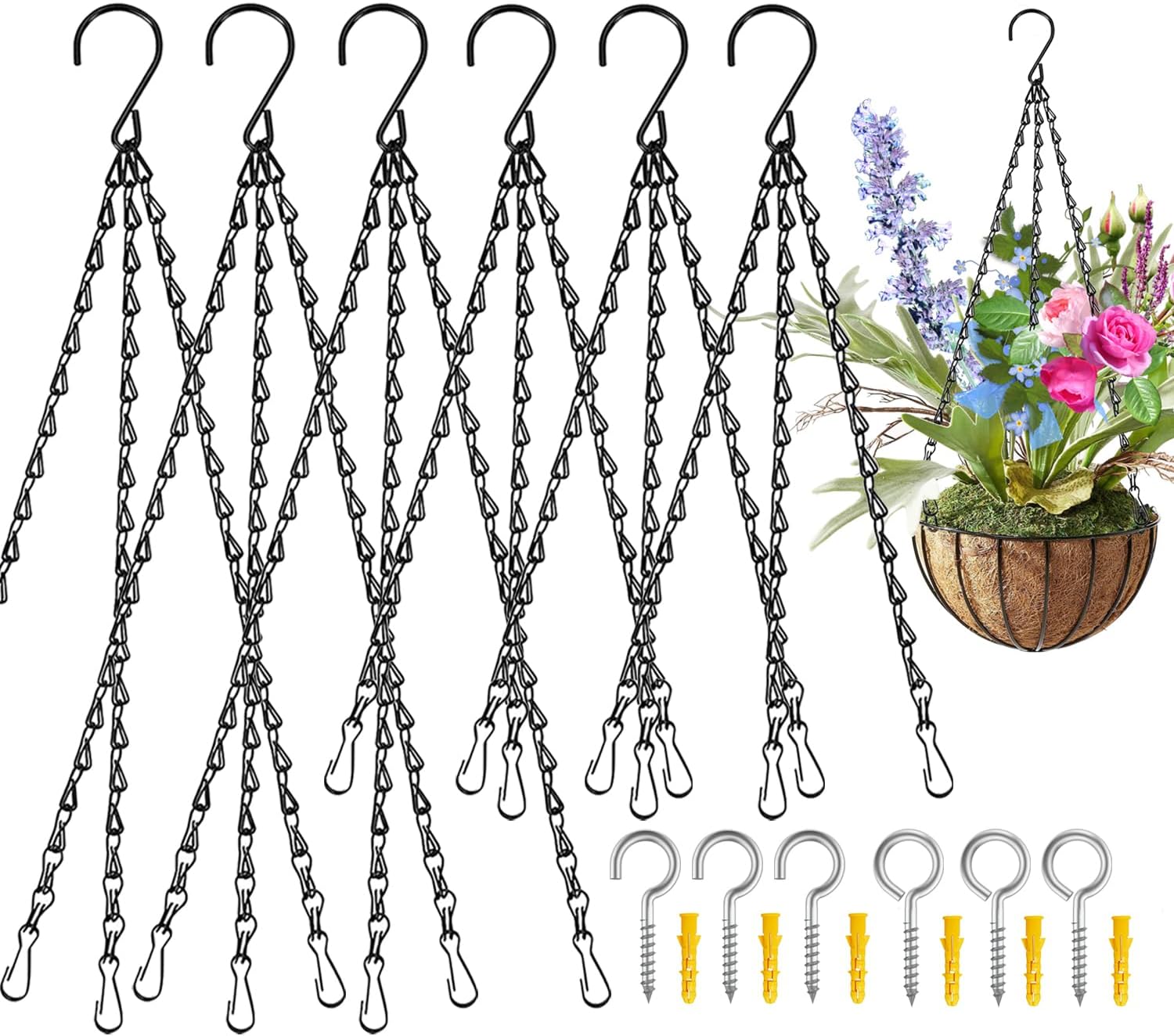 Hanging Basket Chains, Hanging pots, Black 3 Leads Flower