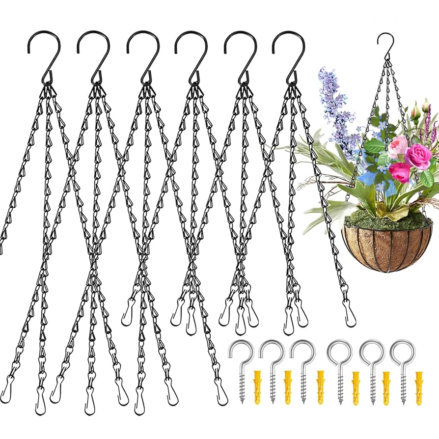 NUOOO 5 Pack Hanging Basket Chains 3 Point 16 Inch Flower Pot Chains For Hanging Plants With 3 Clip Hooks Heavy Duty Black Metal Chain Hangers For Hanging Plants Flowers Baskets