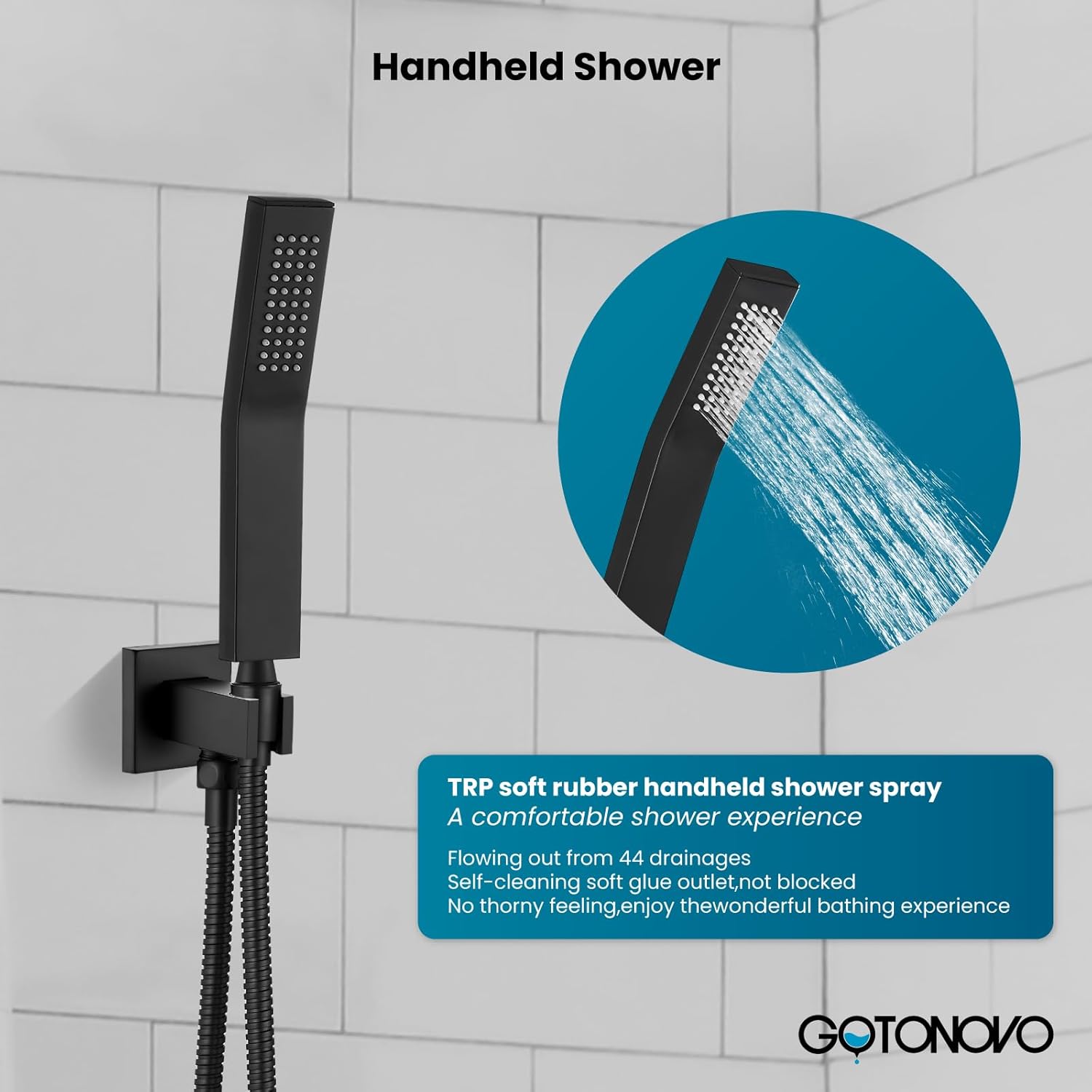gotonovo Ceiling Mount Shower System Bathroom Shower Faucet Set Rain Showerhead with Handheld Spray Combo High Pressure Shower Trim Kit with Valve 12 inch Showerhead Matte Black