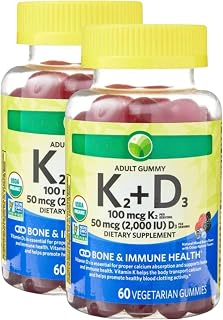 KP+ Spring Valley Vitamin K2 + D3 Gummies | 100 mcg K2 & 50 mcg (2,000 IU) D3 | Bone & Immune Health Support | 60 Vegetarian Gummies | Pack of 2