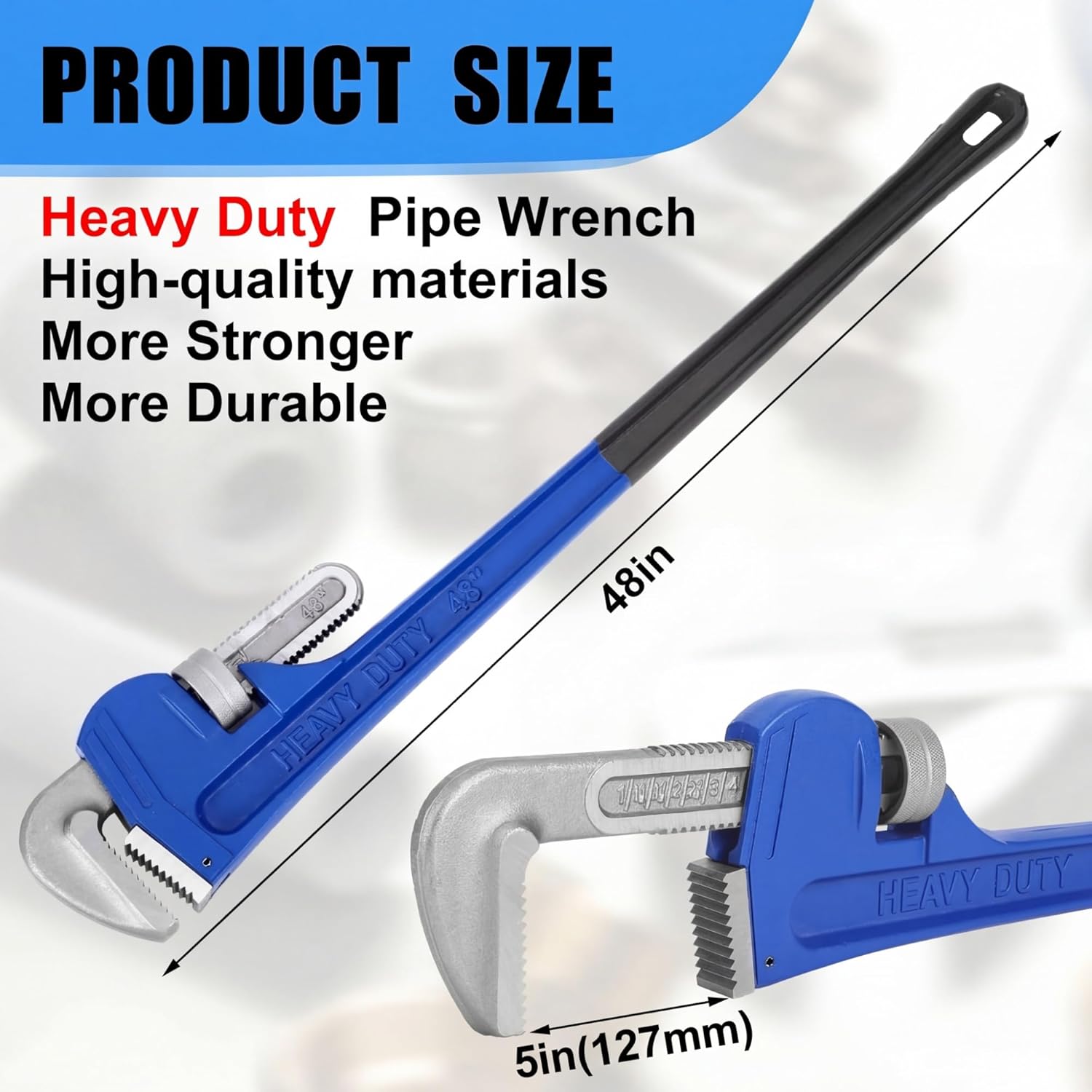 Gisafai 48" Straight Heavy Duty Pipe Wrench Set Plumber Adjustable Water Alloy Steel Grip Plumber's Wrench Plumbing Tools, Blue
