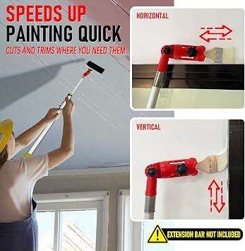 Multi-Angle Paint Brush Extender Pole Holder | for Paint Brush,Roller, Scraper, Secure Handle Grip, Rotating Head, Easily Reach Ceilings, Walls, Corner Edges (Red)