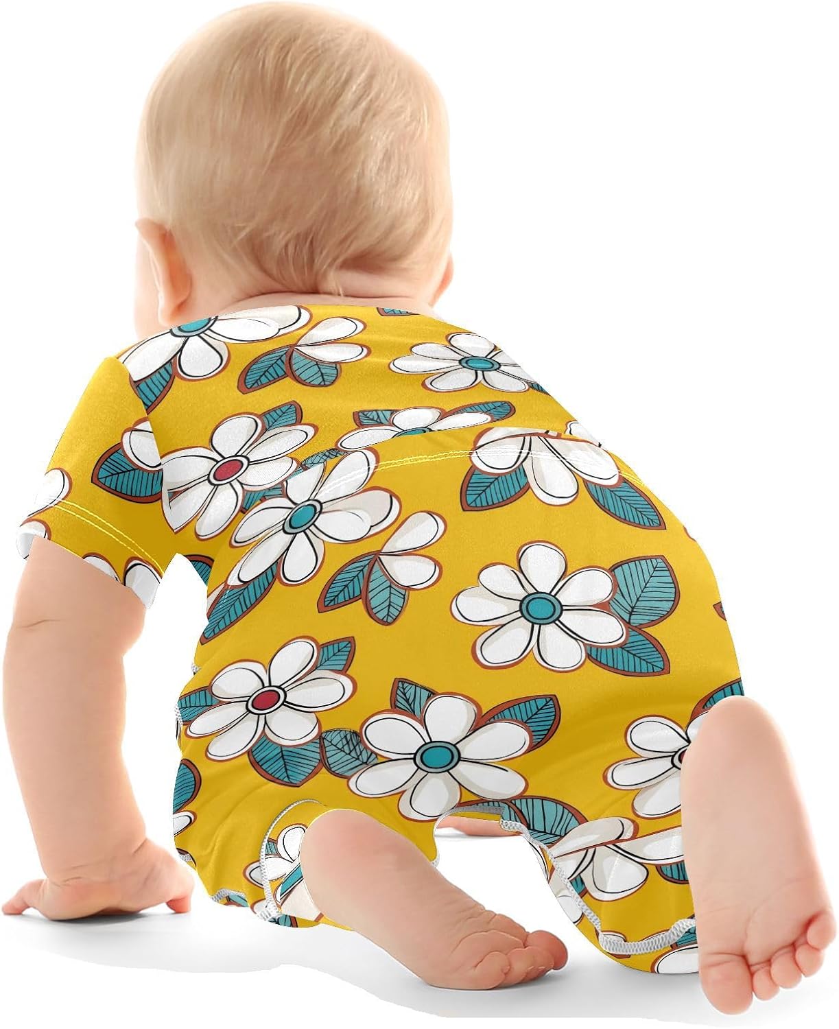 vvfelixl Baby Clothes White Flower Vines Baby Bodysuits Set Unisex Short Sleeve Babys Pants Sets 0-3M