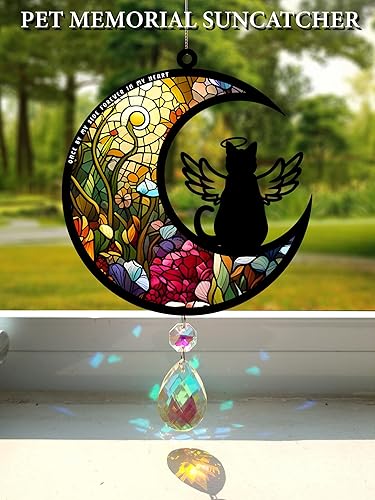 Miniatura 6 de Cat Memorial Suncatcher for Windows Stained Glass,Pet Sympathy Gift to Memorialize The Loss,Unique Angel Cat Statue Suncatchers with Personalized