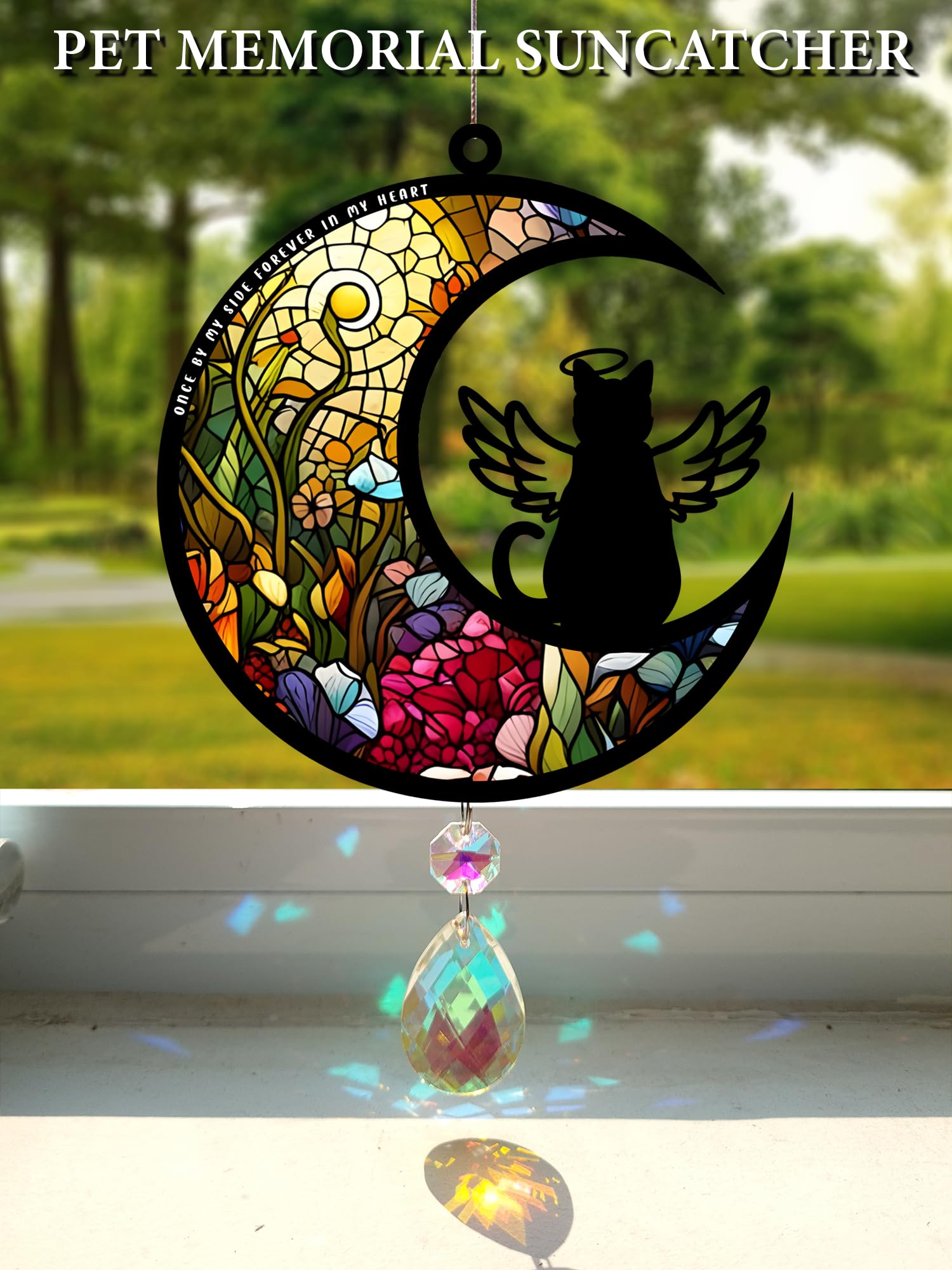 Cat Memorial Suncatcher for Windows Stained Glass,Pet Sympathy Gift to Memorialize The Loss,Unique Angel Cat Statue Suncatchers with Personalized Decorations
