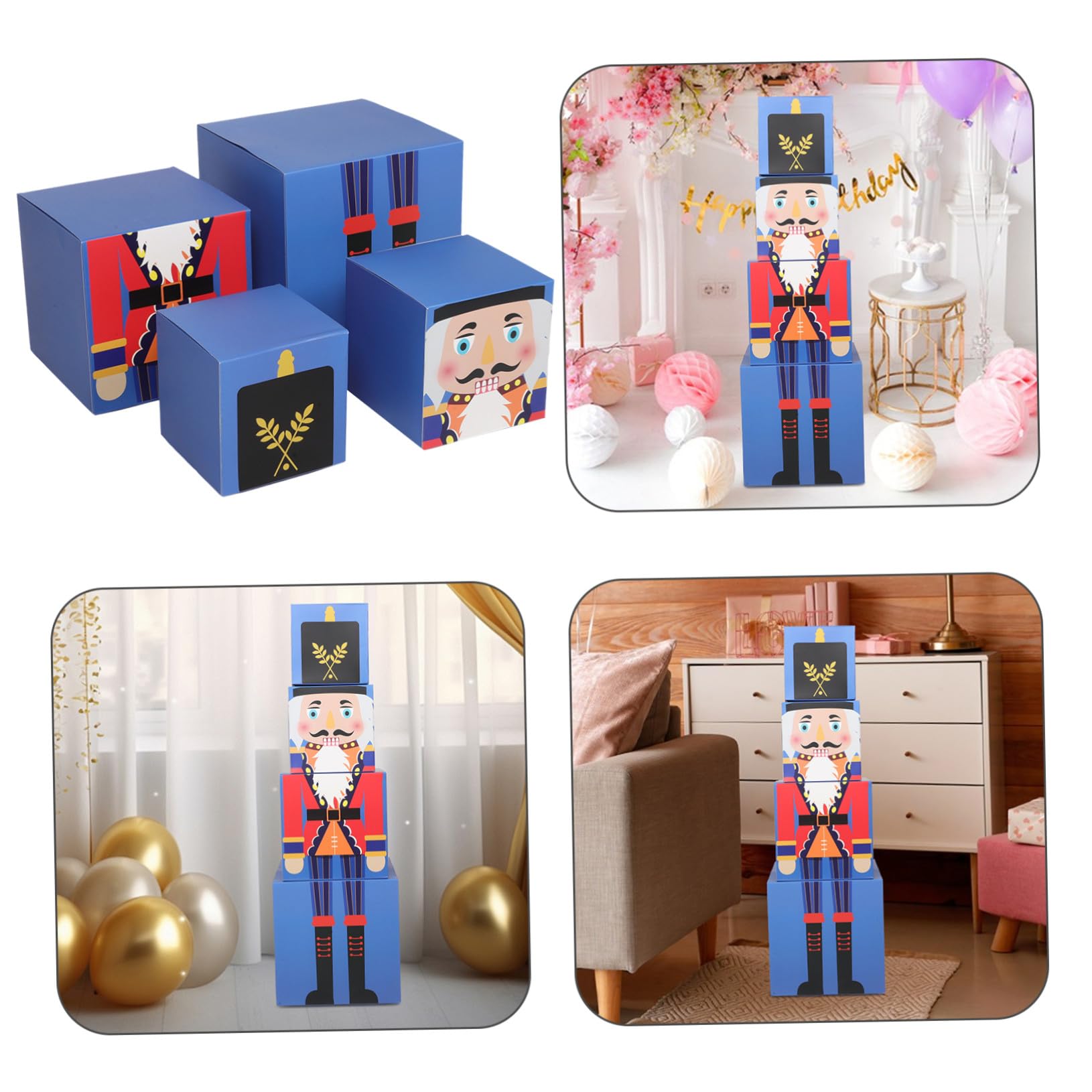 Set di Scatole Regalo Natalizie Impilabili a Tema Fiabesco Realizzate in Carta Colorata Design Raffinato, per Feste di Natale e Massimizzare lo Spazio di Conservazione