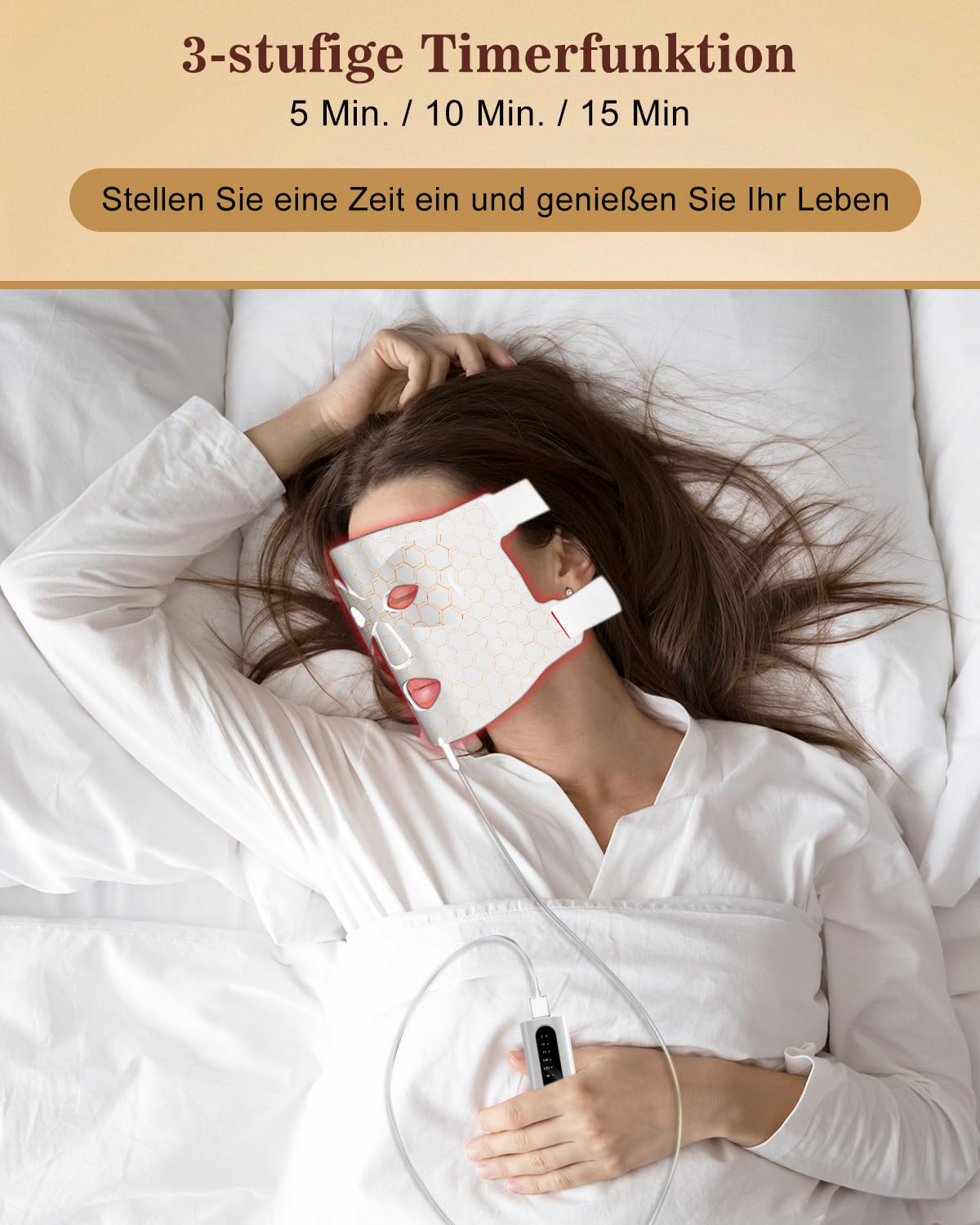 CozyZen Rotlicht Lichttherapie für das Gesicht, 7+1 Farbmodi Nahinfrarot 850nm LED-Gesichtsmaske - Tragbares und aufladbares Lichttherapiegerät, Rotlichttherapie zu Hause (Weiß)