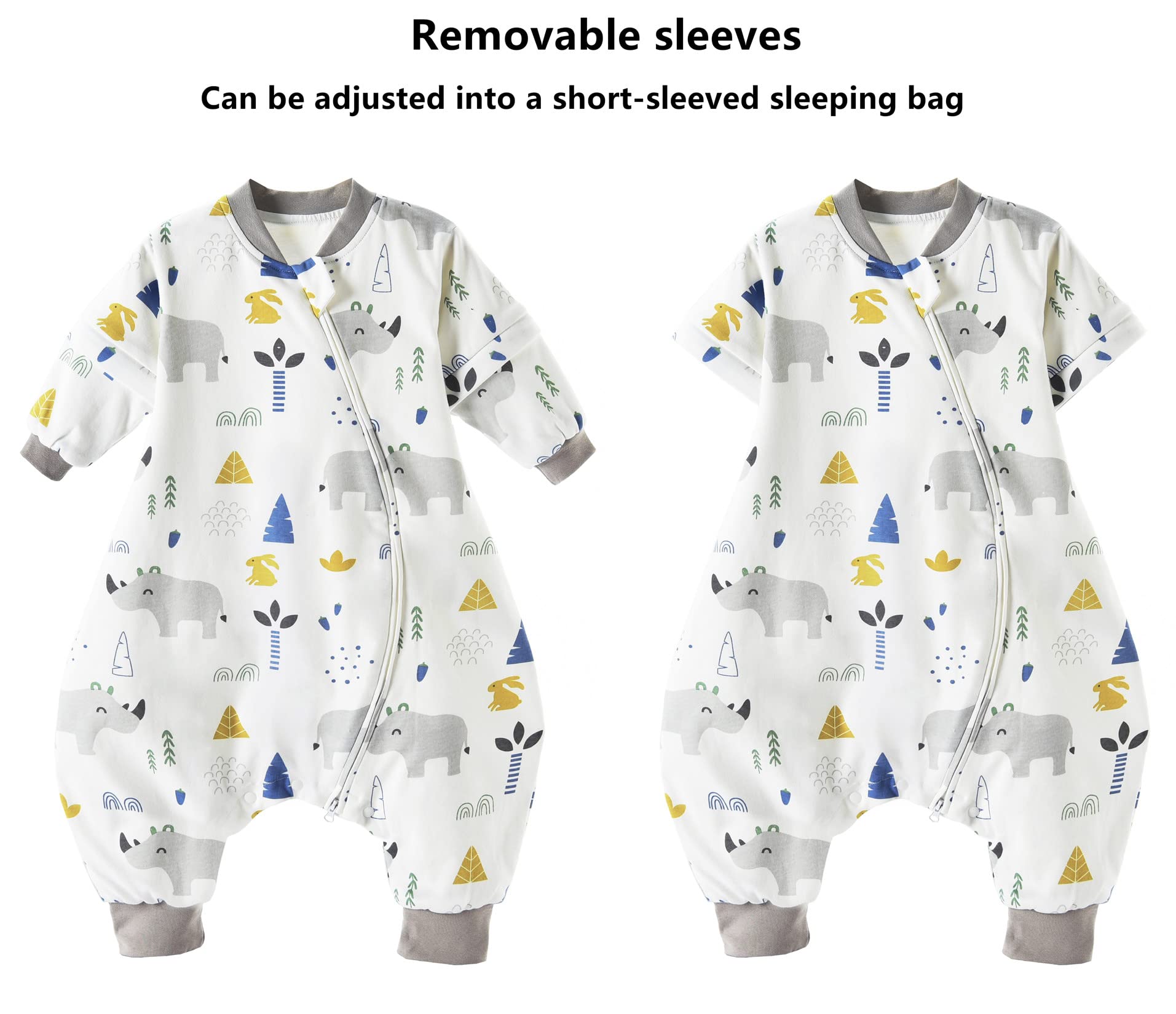 Chilsuessy Saco de dormir para bebé con perneras, 1,5 tog, para todo el año, algodón, manga larga, saco de dormir con perneras, para niños y niñas