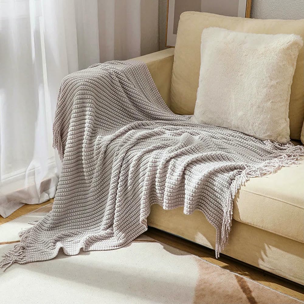 Manta Decorativa de Verano para sofá, Manta de Punto a Cuadros con borlas, Manta de Punto Gruesa y cálida para Cama, sofá, decoración del hogar