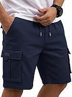 Vista 1 de COOFANDY Pantalones cortos cargo de sarga de algodón para hombre, con cordón elástico, cintura elástica, casual, con 5 bolsillos