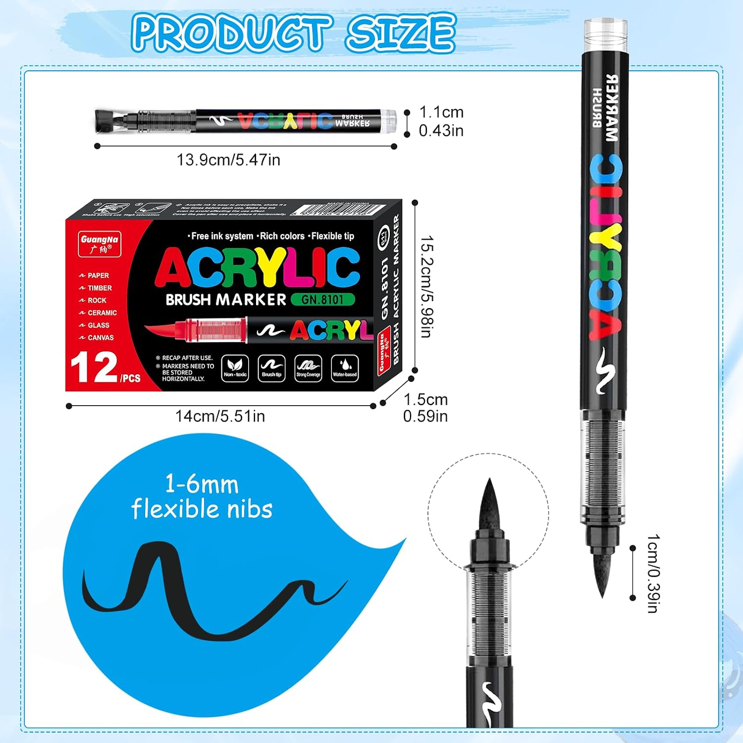  12 PCS Black Acrylic Paint Markers,Soft Brush Tip Acrylic Paint Markers,Quick-Drying Waterproof Acrylic Markers for Canvas,Rock Painting,Wood, Stone,Glass,Ceramic,Fabric Painting thumbnail