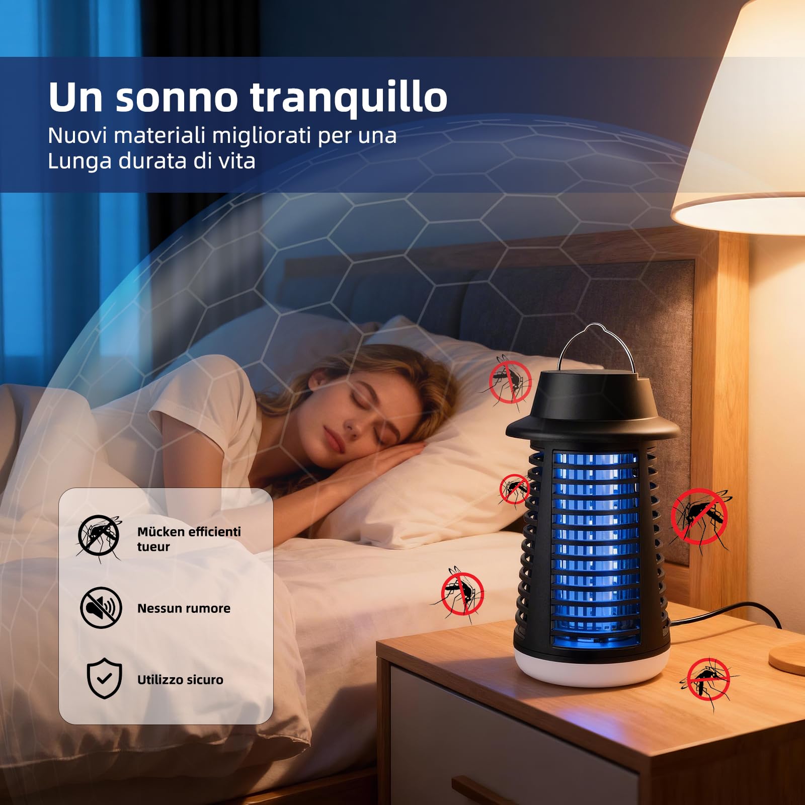 Lampada Antizanzare, Tecnologia a Scarica Elettrica 4250V AntiZanzare con Tenuta IPX4, Protezione con Luce UV 20W e Illuminazione a LED, Azione Repellente Zanzare per Interni/Esterni