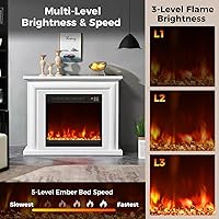 Vista 5 de COSTWAY Calentador de chimenea empotrado de 18 pulgadas, inserto de chimenea eléctrica con llama multicolor y cama de brasas de cristal, control