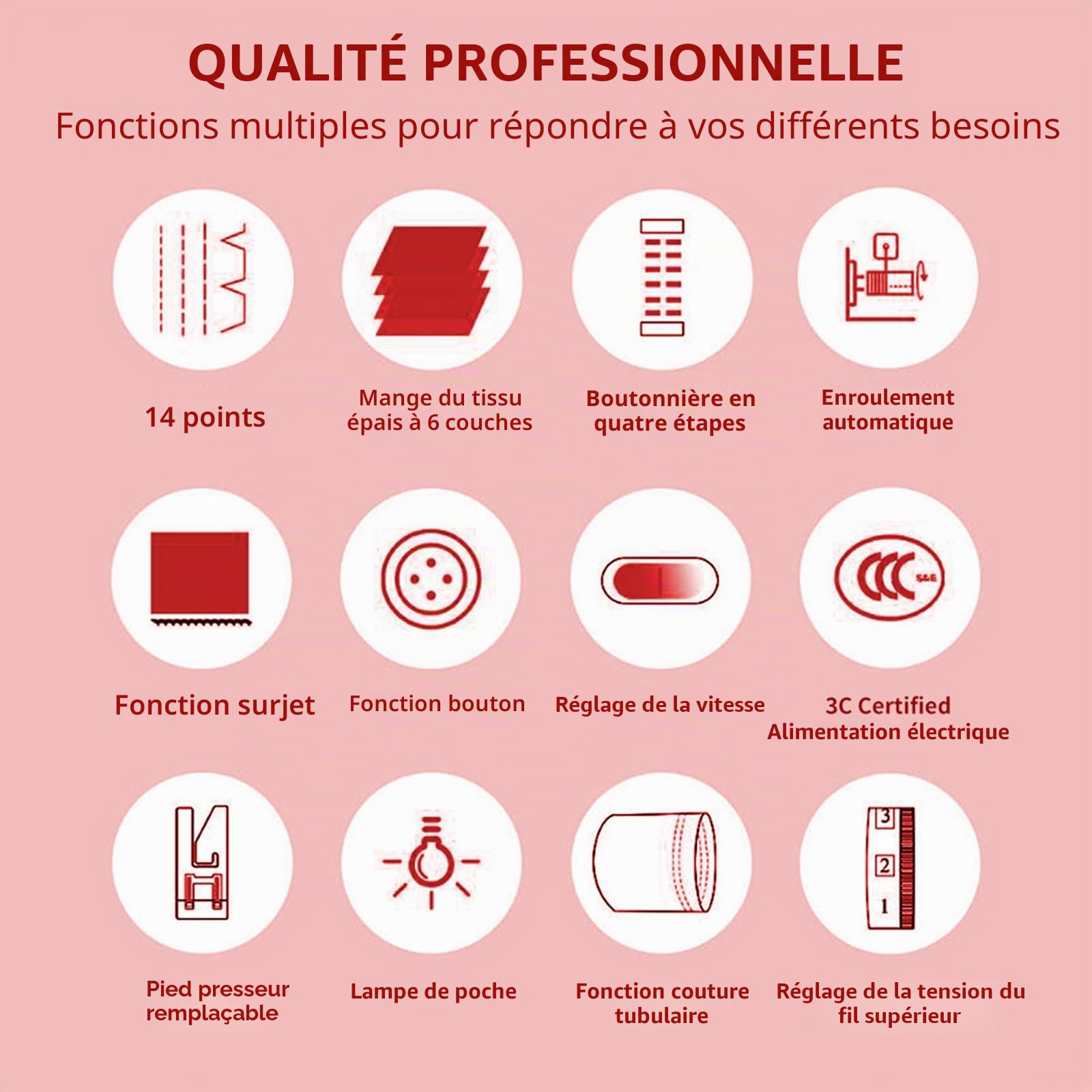 728 Machine à Coudre éLectrique Pour DéButants, Portable, 14 Points DifféRents, Avec Table D’Extension Amovible Et Kit Accessoires, Facile Pour DéButants Electrique Portable, Maison