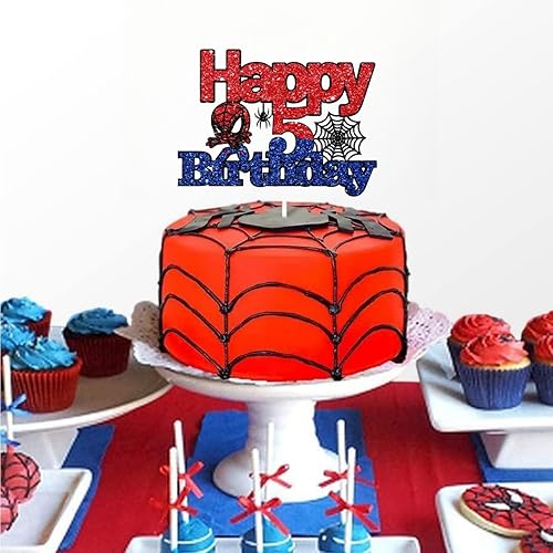 Miniatura 6 de iNINGER Decoración para tartas de cumpleaños de 5 Spiderman, decoración de fiesta de héroe, suministros de fiesta de cumpleaños, adecuado para