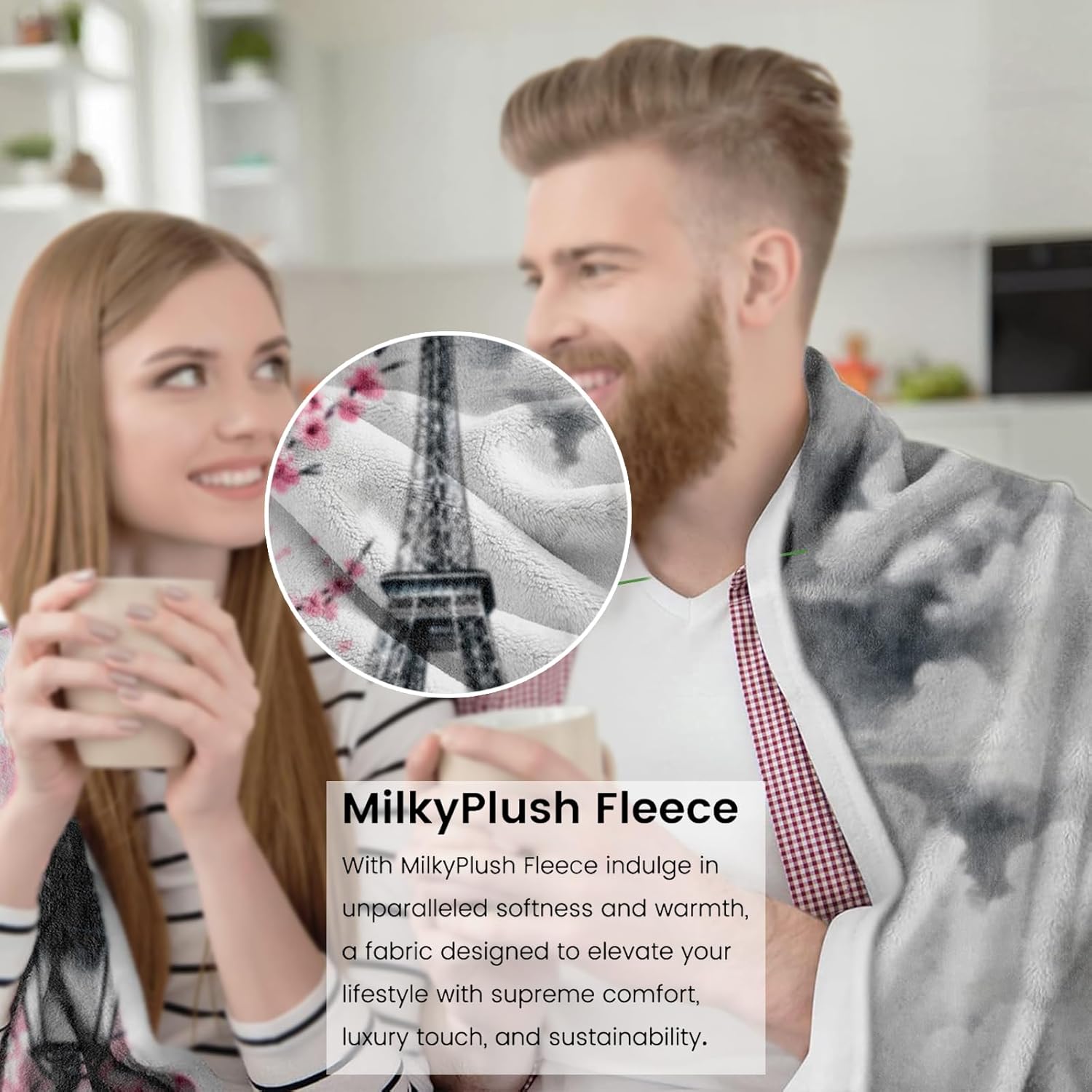 Paris Blanket Gifts for Girls Women,Parisian Eiffel Tower with Pink Cherry Blossom Throw Blankets,Soft Comfy Lightweight for Room Couch Bed Sofa Romantic Decor,France Lover 60x50in - Image 4