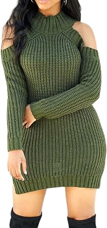 SxClub Sweater Dress for Women Elegant Casual Knit Long Sleeve Off Shoulder Pullover Winter Dresses