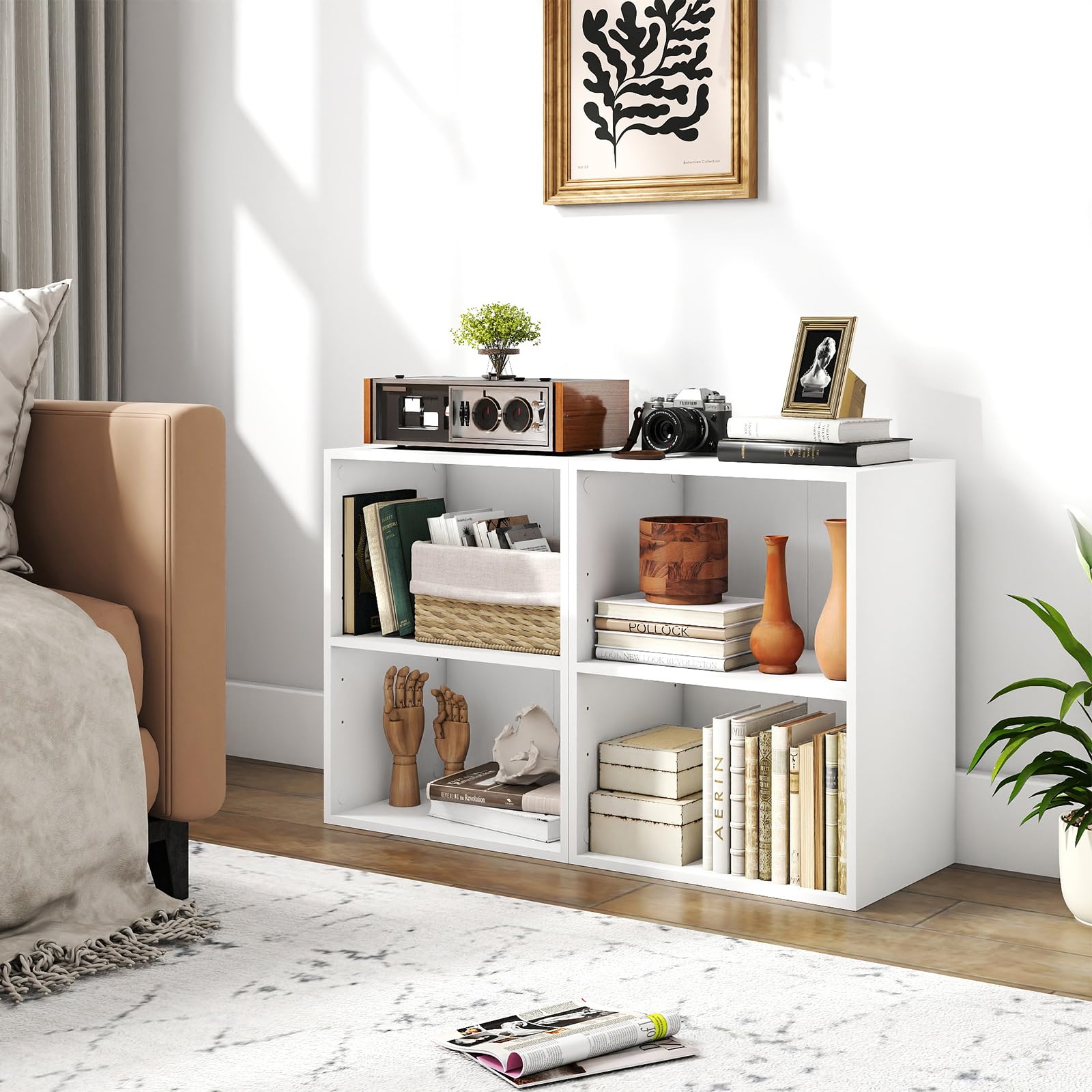 SOARS Libreria a 2 Cubi, Ripiano Mobile con 5 Posizioni Regolabili, Libreria 2 Livelli con Tappetini Antiscivolo e Adesivi per Fori delle Viti, Adatto per Studio, Soggiorno e Cucina (Bianco)