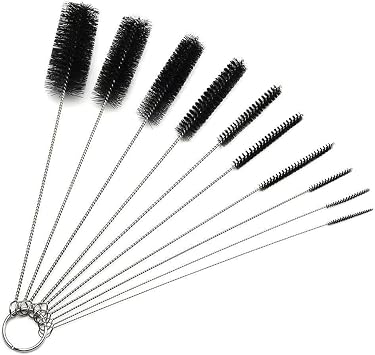 10 Pcs Black Nylon Straw Cleaning Brush Set Flexible Pipe Cleaner Brushes for Bottles, Kettles, Tubes & Spouts Durable Stainless Steel Wire with High-Density Bristles