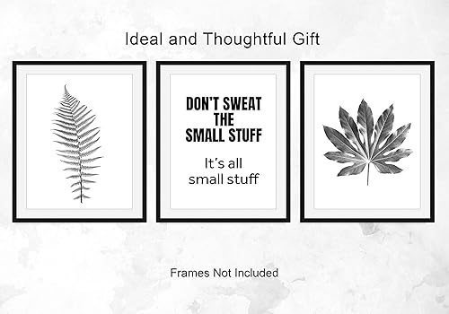 Miniatura 4 de Modern Black And White Tropical Leaf Typography Dont Sweat The Small Stuff, Saying Wall Art Set of 3, 8x10 inch Unframed Print Poster With