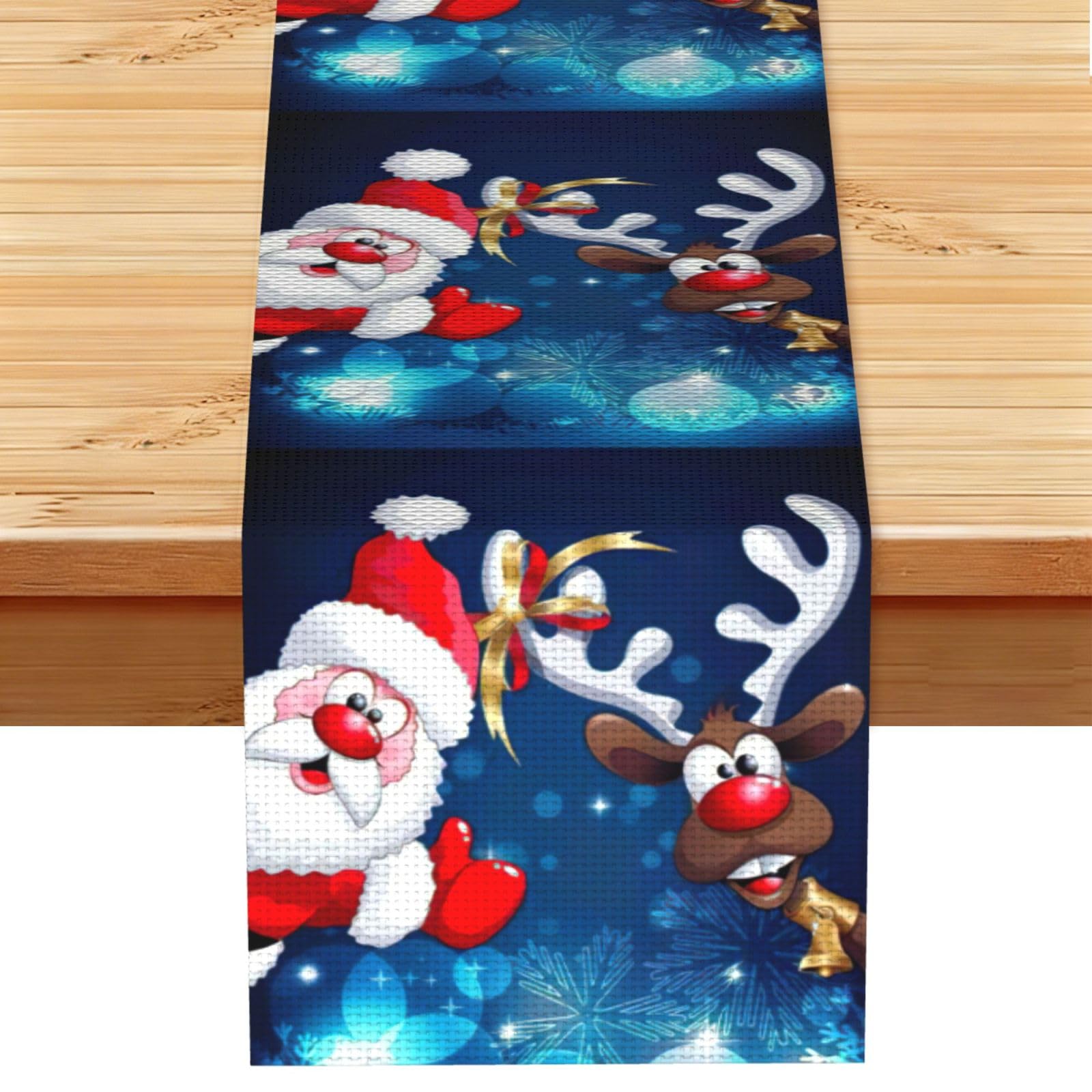 Santa Claus and Deer Elk Printed Table Runner for Decor, Modern Tablecloth for Living Room Coffee Table & Daily Household Use Home Decor