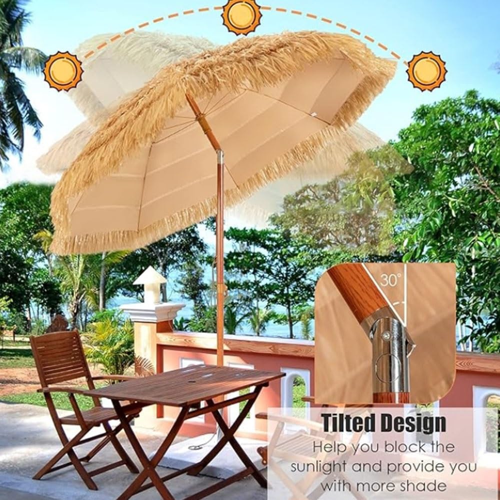 Parasole Hawaiano 240 300cm Ombrellone Da Spiaggia Inclinabile | Ombrellone Da Esterno Hawaiano 8 Costole Ombrellone Per Esterni, Piscina, Cortile
