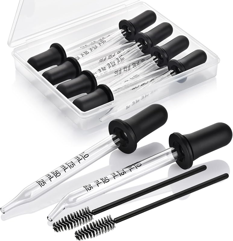 Eye Dropper, 1mL Glass Liquids Pipette Dropper Tool with Measurement Herain | Herain 8 Pcs Dropper Tool Bent & Straight Tips for Essential Oils Crafts Ear Lab Measuring Transferring Liquids