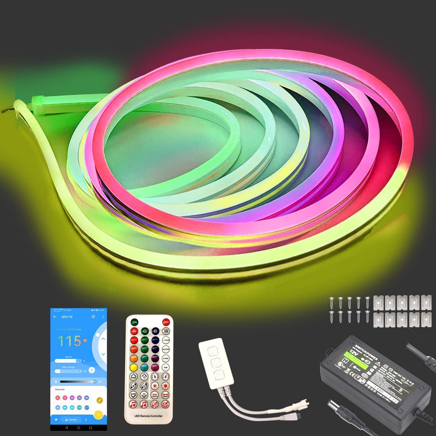Phantom neon Light, SM5820 LED Strip, 5M 12V Waterproof neon Light, DIY Shaped for Indoor and Outdoor Decoration, Parties and Other Places (with Power Adapter)…