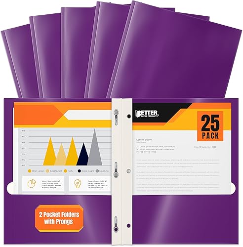 Better Office Products Paquete de 25 carpetas de papel morado brillante con puntas, tamaño carta, 8.5 x 11 pulgadas