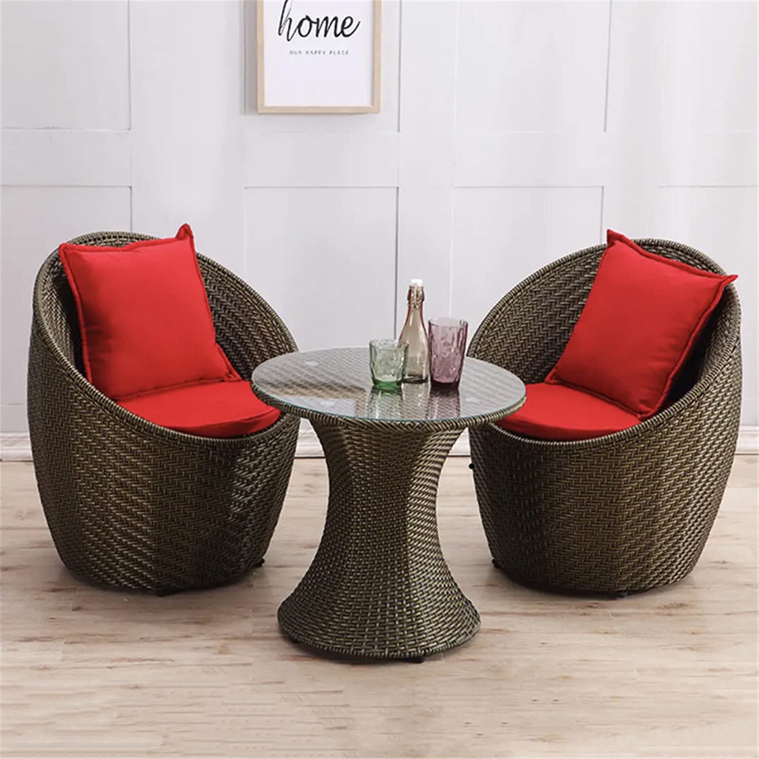 Set da bistrot in PE, set di mobili da giardino per esterni da 3 pezzi, set di mobili set da tavolo da bistrot, con 2 sedie e tavolino con piano in vetro, per giardino sul retro