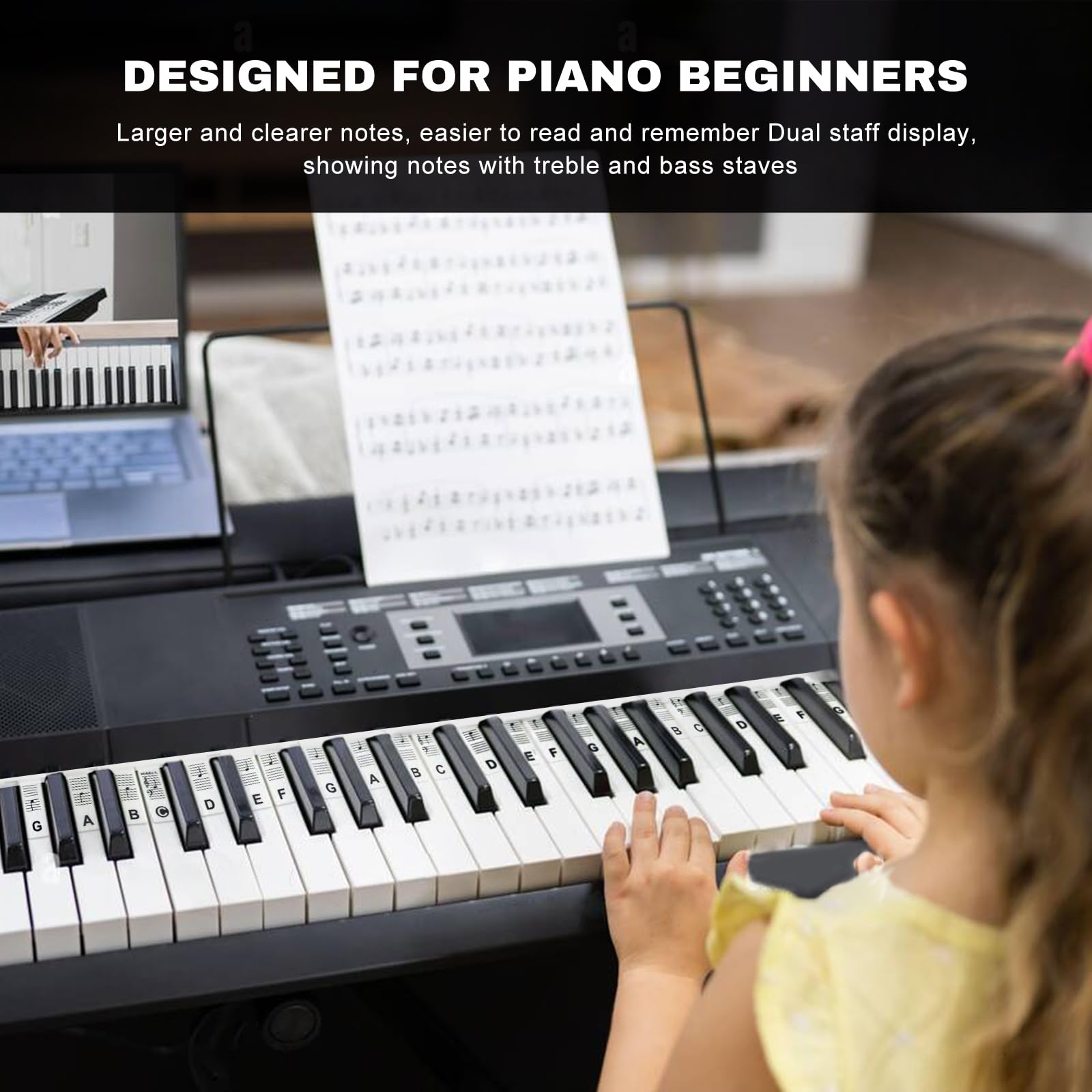 Etichette in silicone per pianoforte, note musicali per pianoforte, istruzioni (lingua italiana non garantita), accessori per pianoforte per 88 tasti di dimensioni intere, tasti per pianoforte per