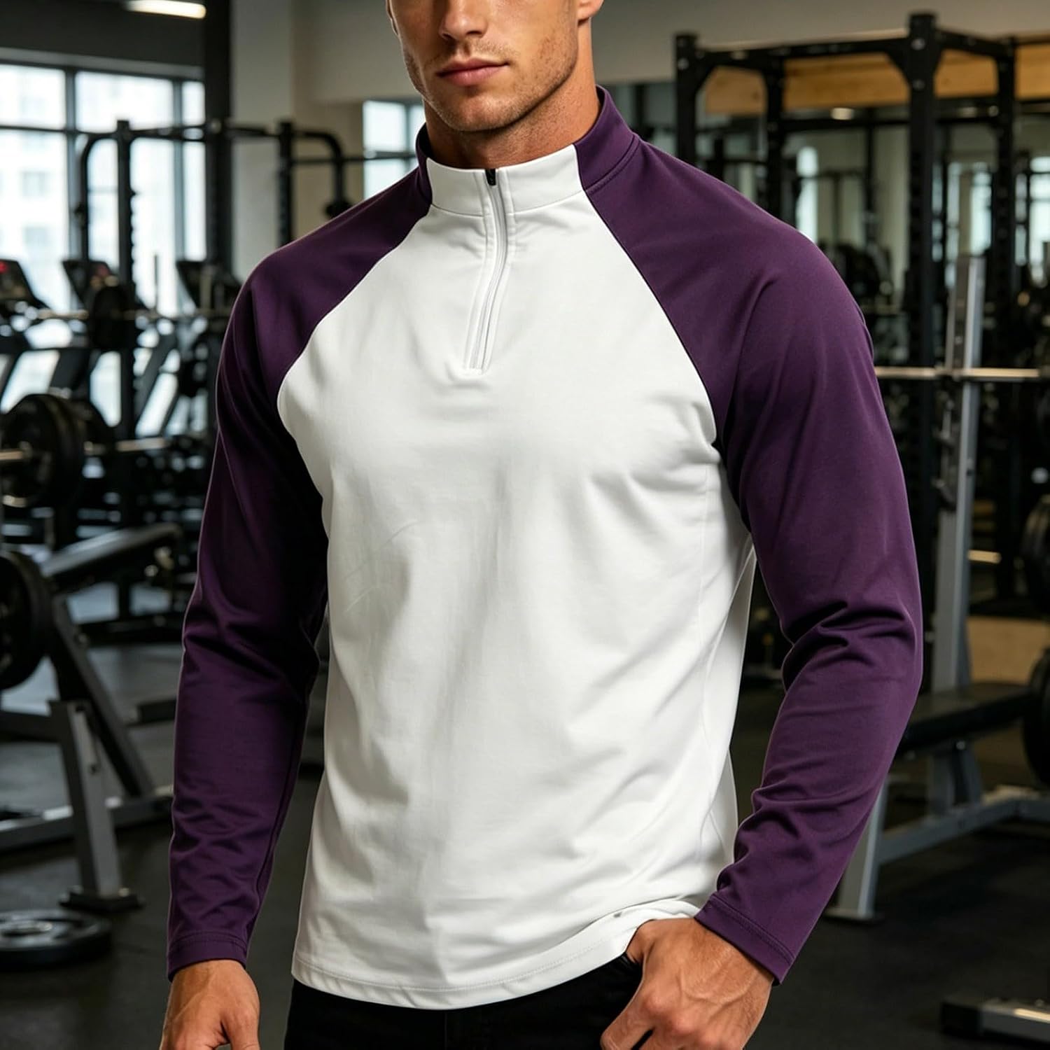 Men Half Zip Training Shirts Long Sleeve Raglan Sleeve Quick Dry Blouse Comfy Stretchy Athletic Running Workout Top