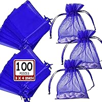 Vista 1 de Ableme Deco Bolsas de organza azul real de 3 x 4 pulgadas (100 unidades), bolsas de regalo de malla transparente con cordón, bolsas de joyería