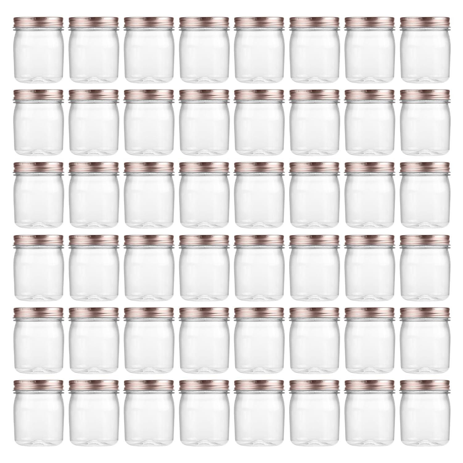 novelinks 8 oz Clear Plastic Jars with Screw-On Lids - BPA-Free Refillable Storage Containers for Slime, Spices, Crafts, Kitchen & Home Organization (48 Pack,Rose Gold)
