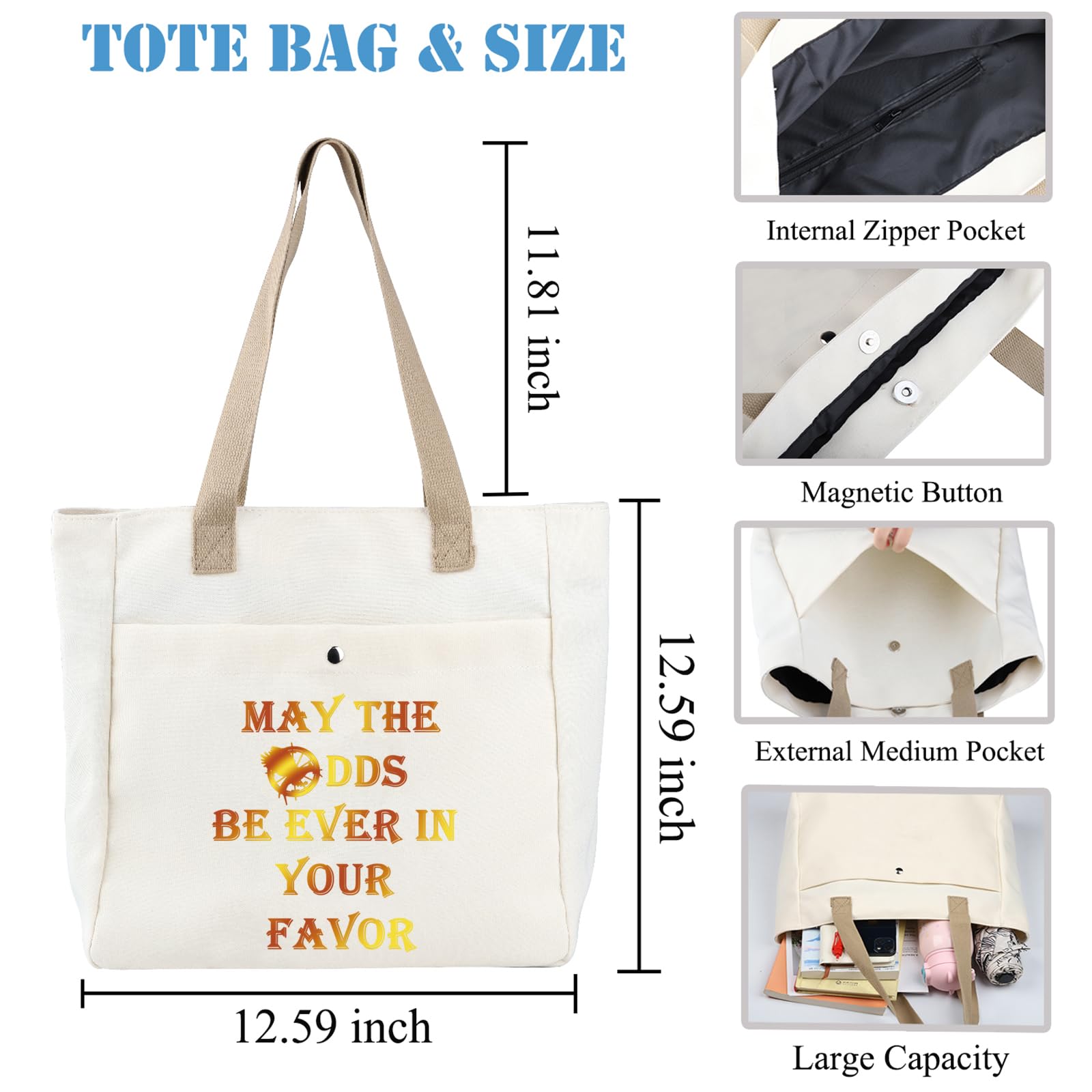 PLITI Hunger Movie Inspired Gift May The Odds Be Ever In Your Favor Tote Bag For Hunger Fans Shoulder Bag Katniss Fans Gift (Be ever in favor TBU) - Image 2