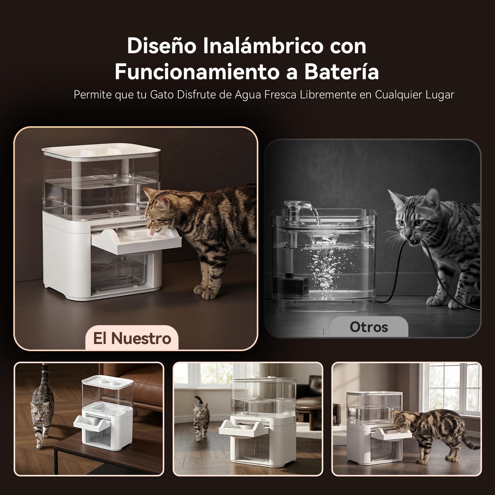 Redkey A10 Fuente para Gatos sin Cable 4L Bebedero, 4000mAh con Detección Infrarroja, sin Filtro, Separación Agua Limpia/Sucia, Silenciosa, Automatico Dispensador Agua Gato con 2 Cuencos Desechables